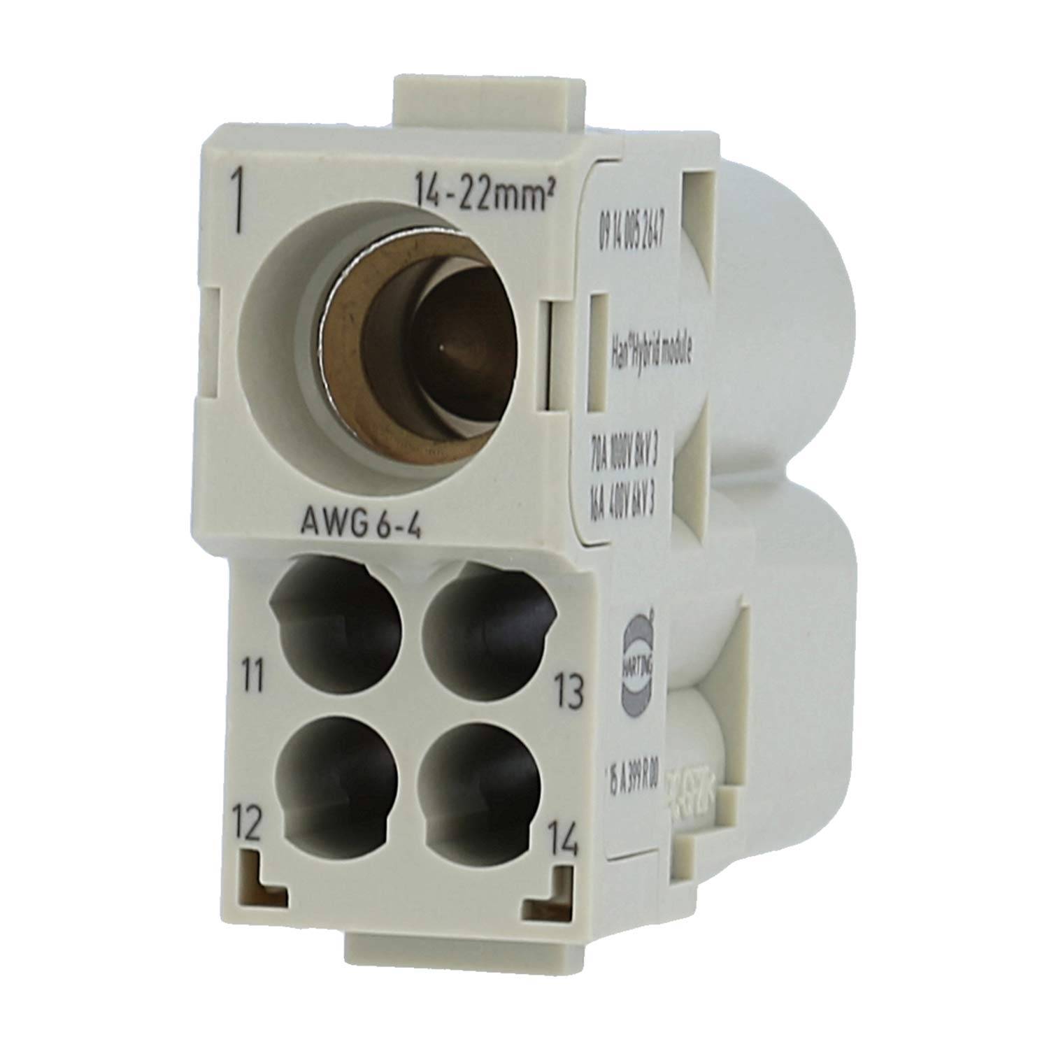 HARTING Han 70 Ampere Hybrid Modul Stifteinsatz (M) Axialschraub- / Crimpanschluss, 5-polig 1/4 1000V - 400V