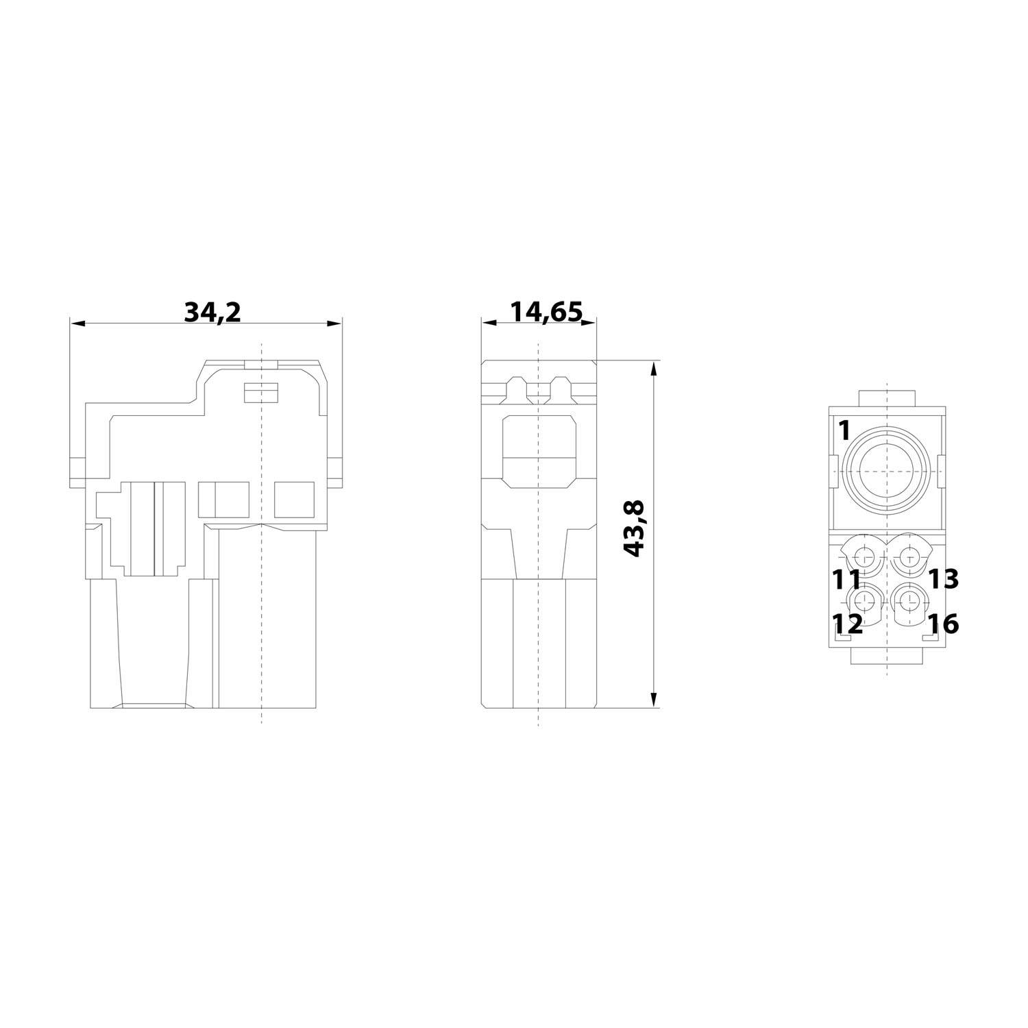 HARTING Han 70 Ampere Hybrid Modul Stifteinsatz (M) Axialschraub- / Crimpanschluss, 5-polig 1/4 1000V - 400V