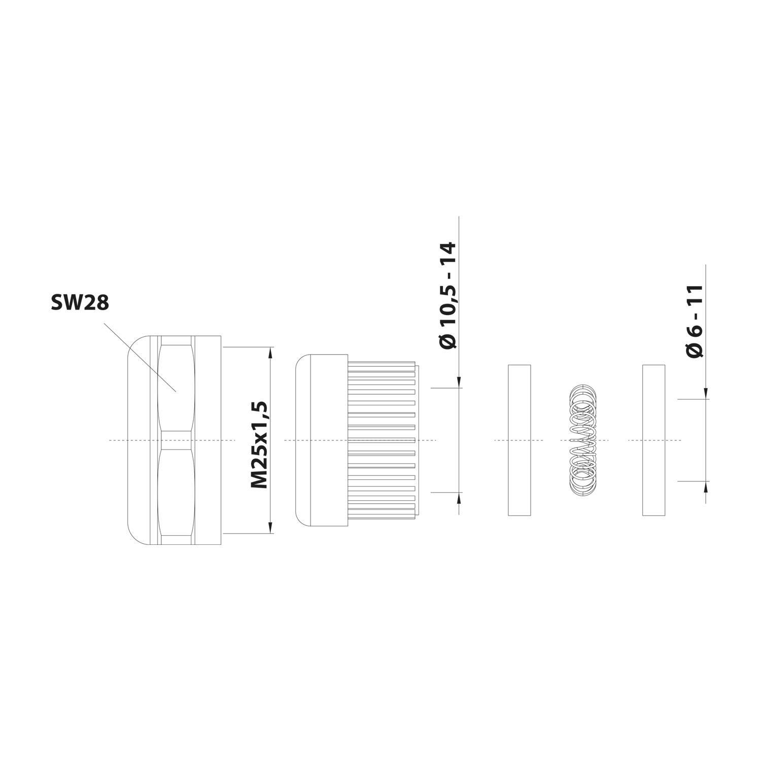 HARTING Q-Halbverschraubung EMV M25x1,5 Metall Schirmdurchmesser 6,0mm - 11,0mm - 1 Stück