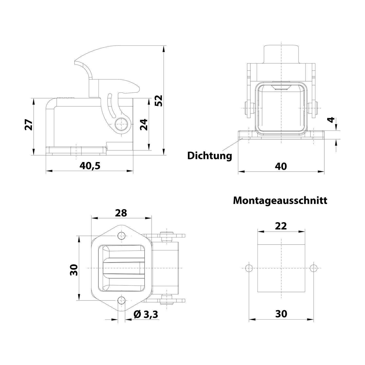 HARTING Han 3A Anbaugehäuse gewinkelt mit 1 Bügel 1 Sicherheitsbügel Metall - 1 Stück
