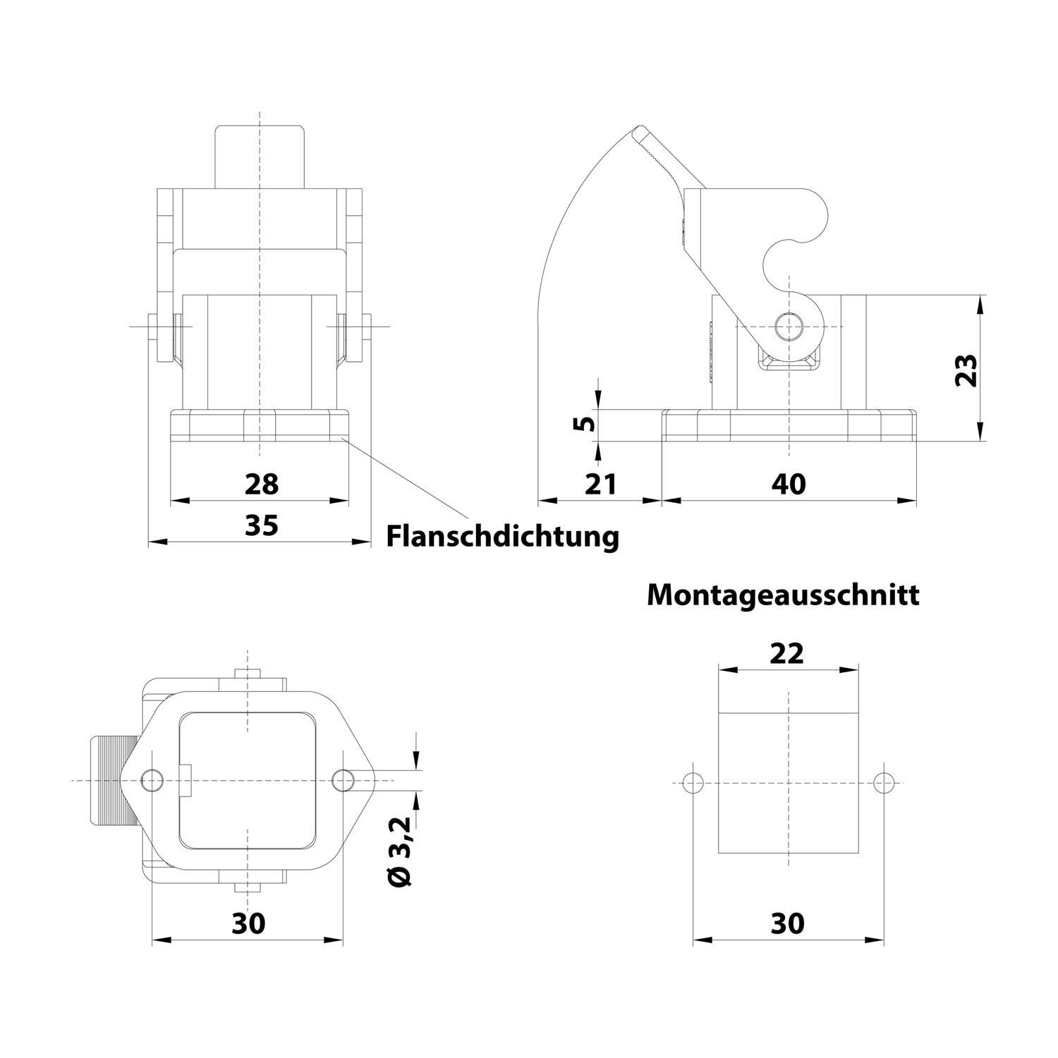 HARTING Han 3A Anbaugehäuse gerade mit 1 Bügel 1 Kunststoff Verriegelungsbügel - 1 Stück
