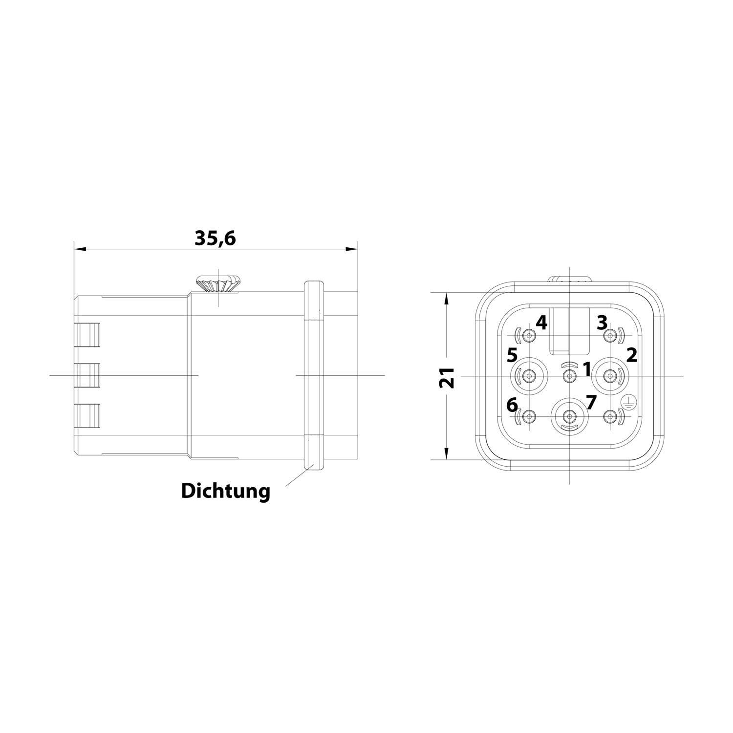 HARTING Han 7D Stifteinsatz (M) Quick-Lock-Anschluss, 7-polig+PE 250V, 10A - 1 Stück