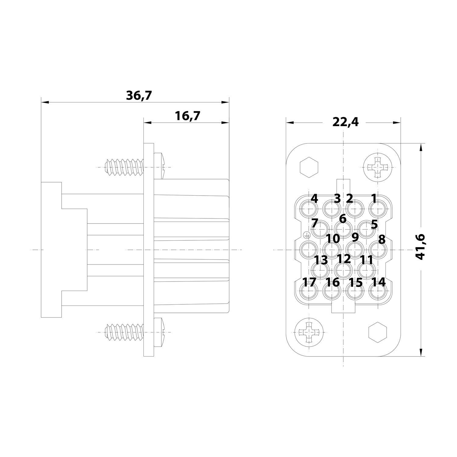 HARTING Han Q17/0 Buchseneinsatz (F) Crimpanschluss, 17-polig+PE 160V, 10A - 1 Stück