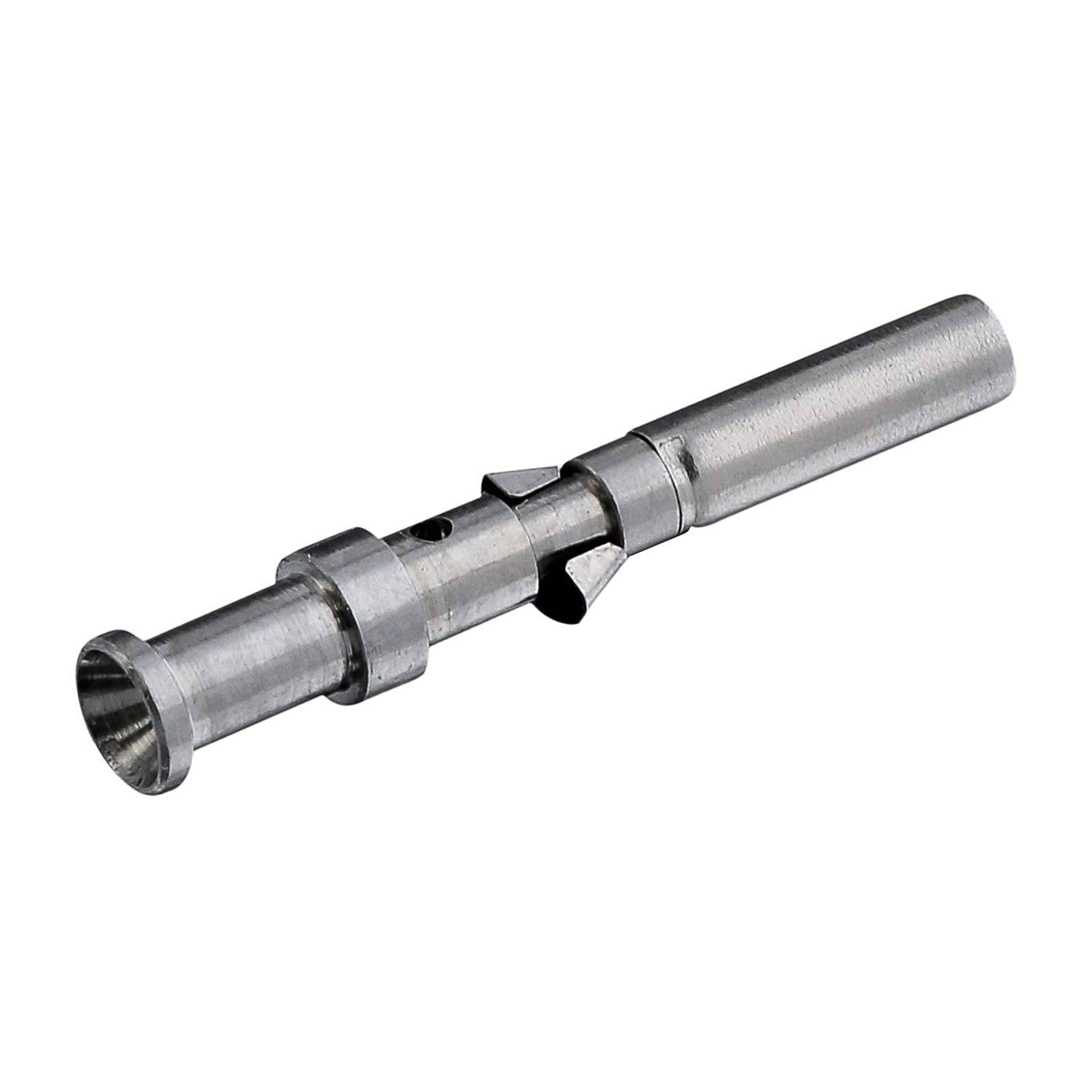 Metallisches zylindrisches mechanisches Bauteil mit geschlitzter Öffnung und seitlichem Bolzen, freigestellt auf weißem Hintergrund.