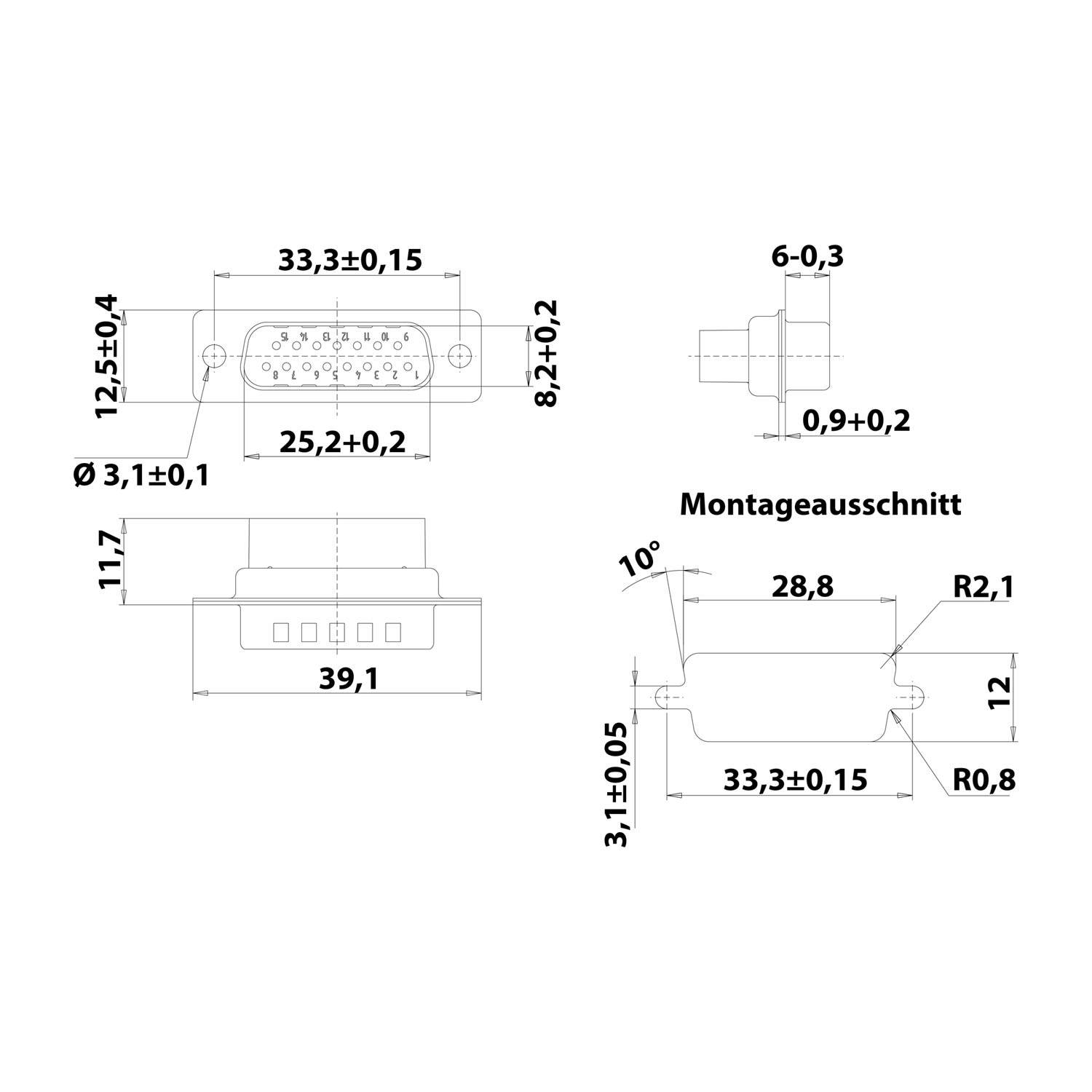 HARTING D-Sub Stifteinsatz (M) passend für D-Sub Gehäuse Baugröße 15 15-polig Crimpanschluss - 1 Stück