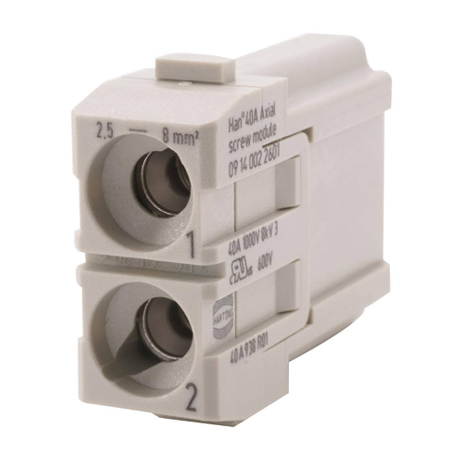 HARTING Han 40 Ampere Modul Stifteinsatz (M) Axialschraubanschluss, 2-polig 1000V, 40A - 1 Stück