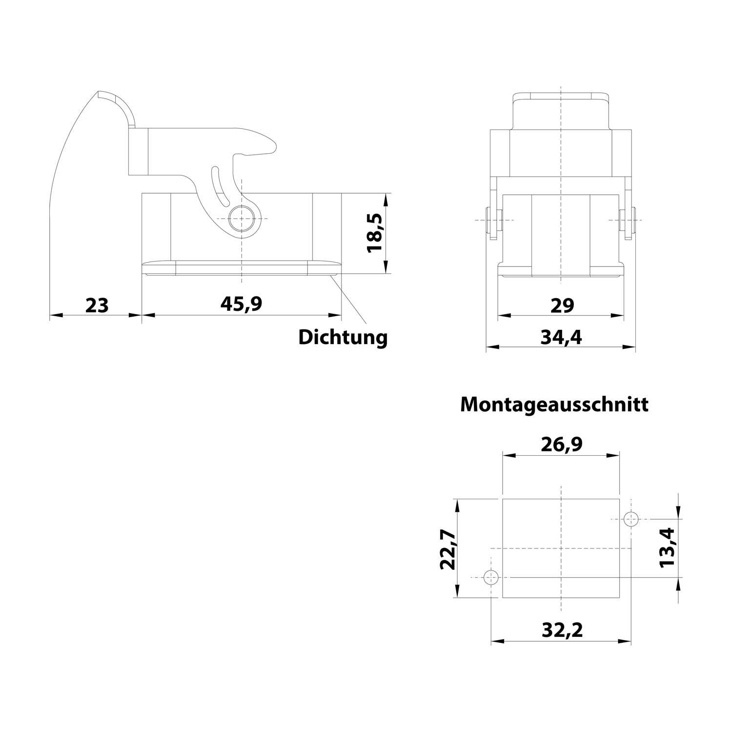 HARTING Han Q EMV Anbaugehäuse mit 1 Bügel 1 Sicherheitsbügel Metall - 1 Stück