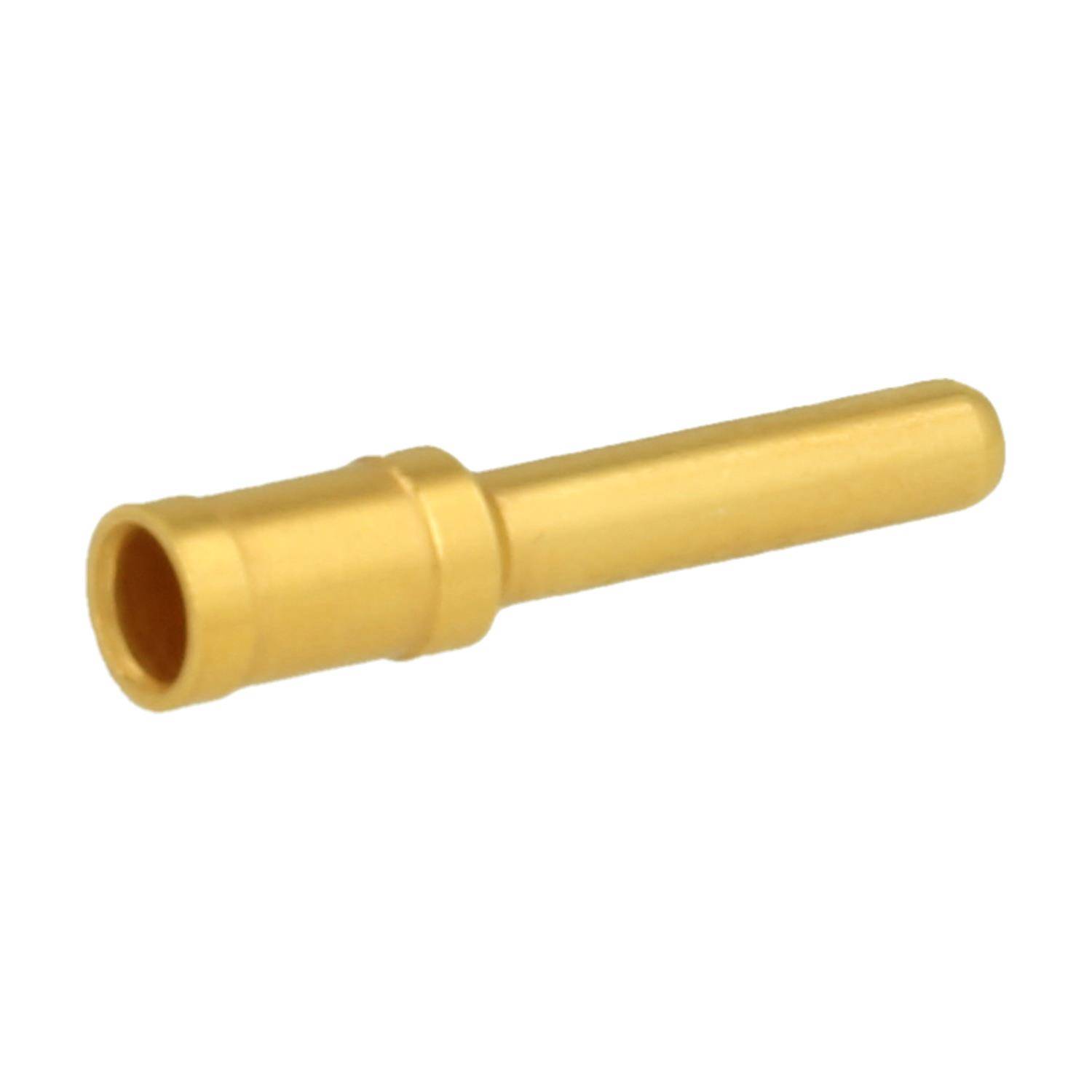 Goldmetalzylinderstift mit hohlem offenem Ende, auf weißem Hintergrund dargestellt.