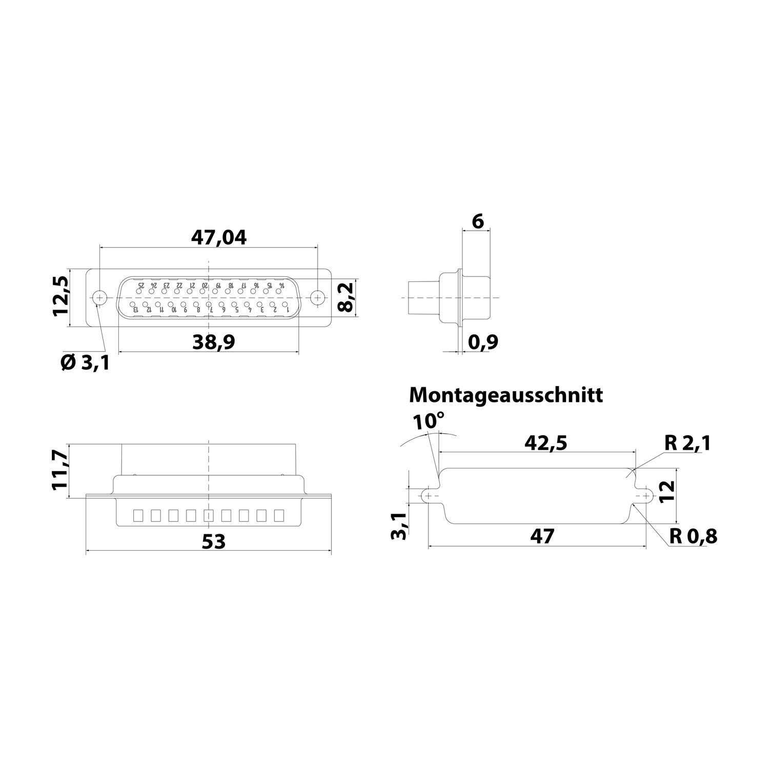 HARTING D-Sub Stifteinsatz (M) passend für D-Sub Gehäuse Baugröße 25 25-polig Crimpanschluss - 1 Stück