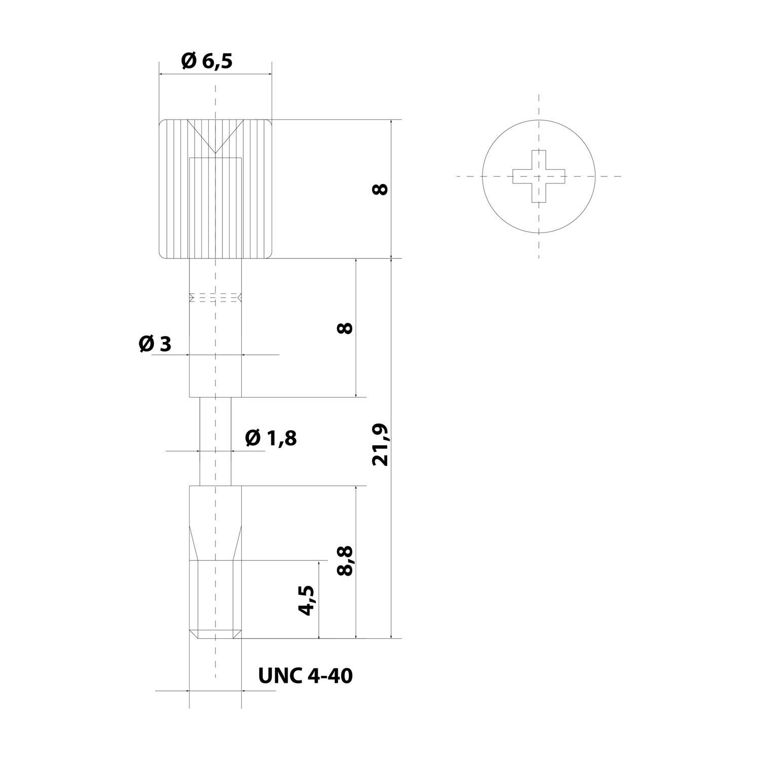 HARTING D-Sub Rändelschraube passend für D-Sub Gehäuse Baugröße 9-50 Gewinde UNC 4/40x0,635 - 1 Stück