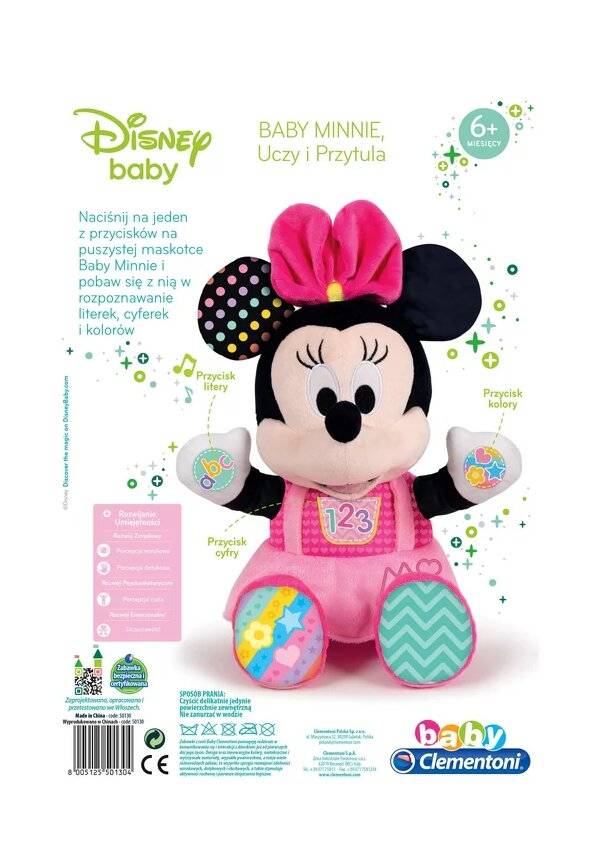 Plüsch Interaktive Disney Baby Minnie Lernt & Kuschelt Polnische Sprache Clementoni 50130