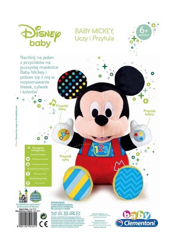 Plüsch Interaktive Disney Baby Mickey Lernt & Kuschelt Polnische Sprache Clementoni 50131