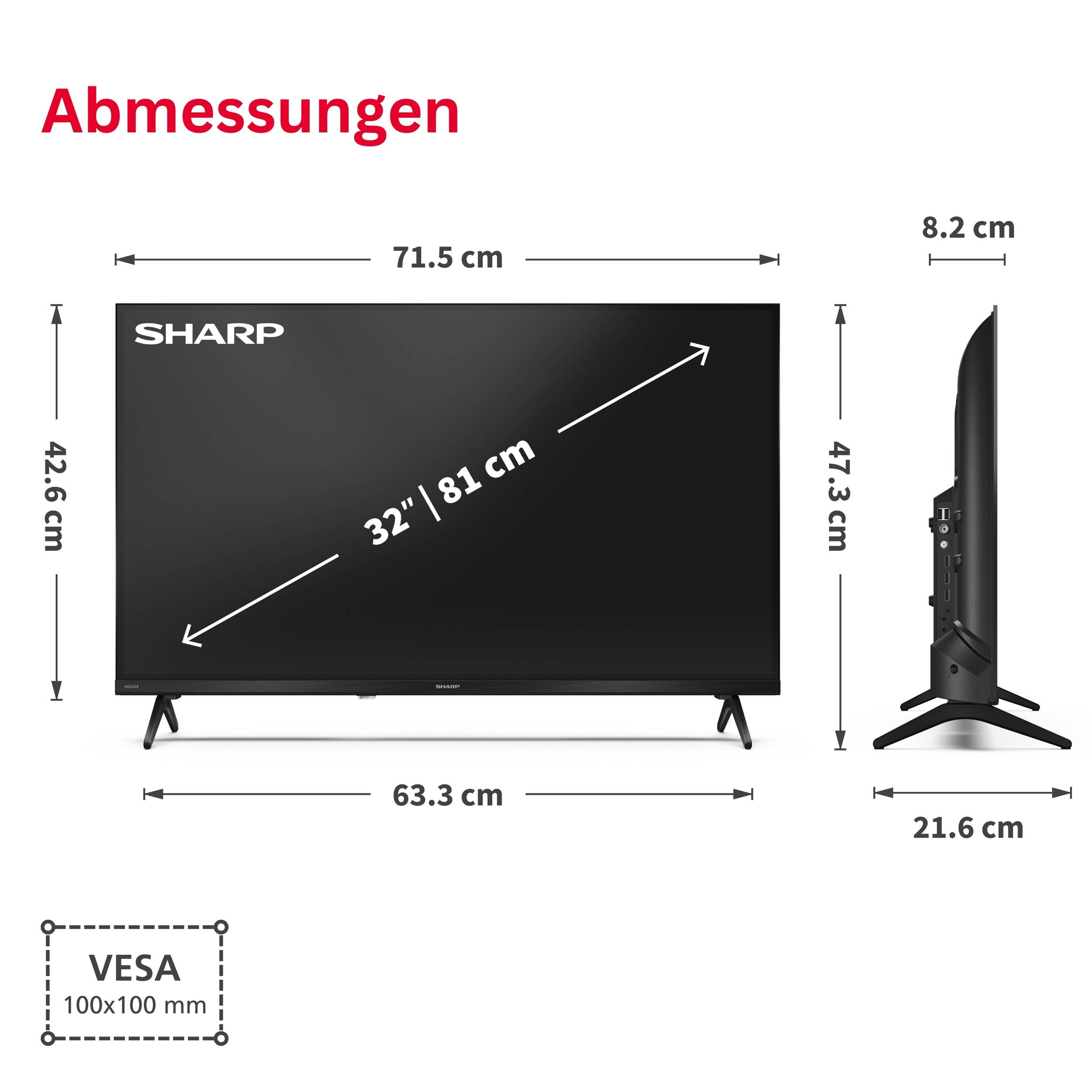 Sharp Fernseher 32 Zoll Smart TV powered by TiVo - HDR Fernseher mit HD Auflösung, 32HE2745E (2026)