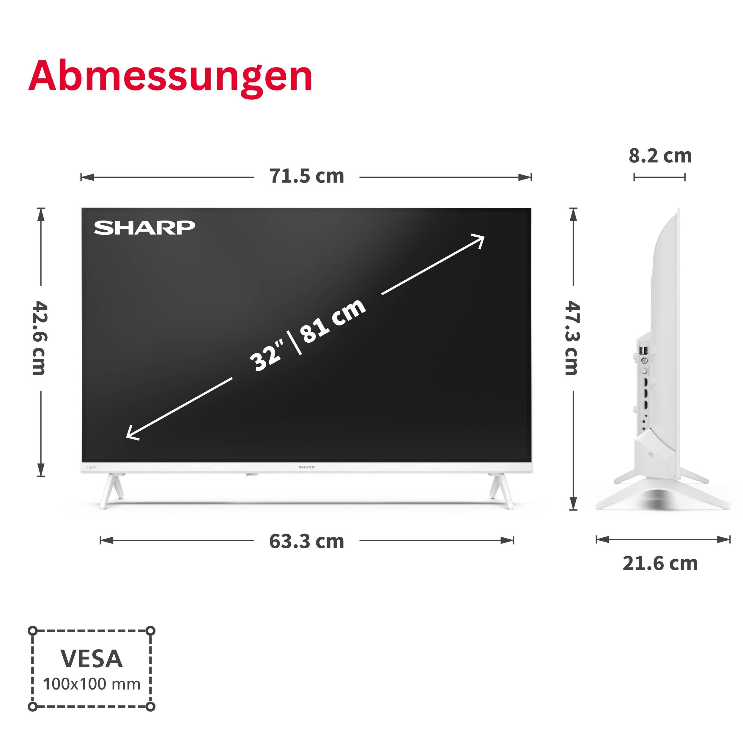Sharp Fernseher 32 Zoll Smart TV powered by TiVo - HDR Fernseher mit HD Auflösung, 32HE2745EW (2026)