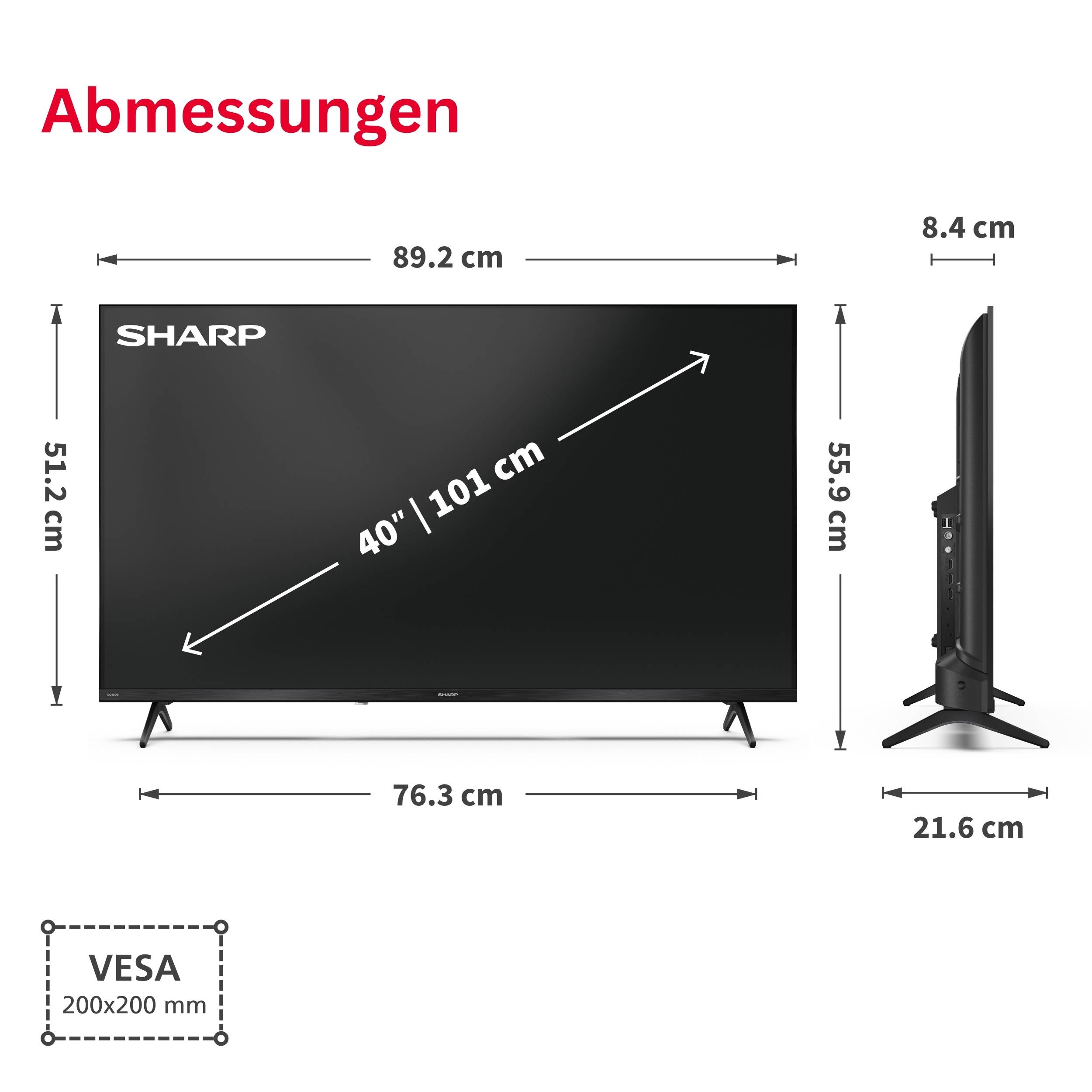 Sharp QLED Fernseher 40 Zoll Smart TV powered by TiVo HDR TV mit Full HD Auflösung, 40HE3745E (2026)