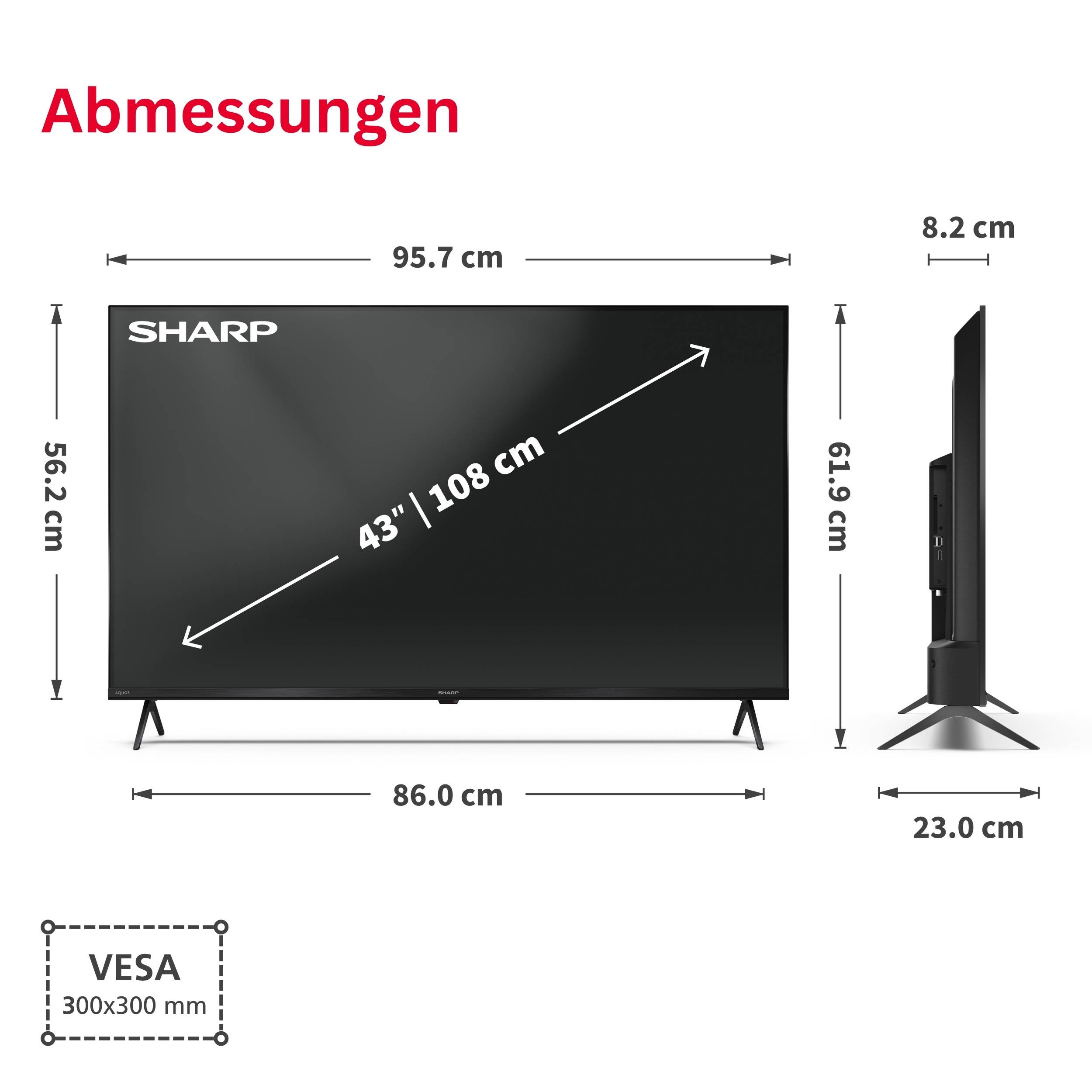 Sharp QLED Fernseher 43 Zoll Smart TV by TiVo 4K UHD Fernseher mit HDR Dolby Vision 43HM5745E (2026)