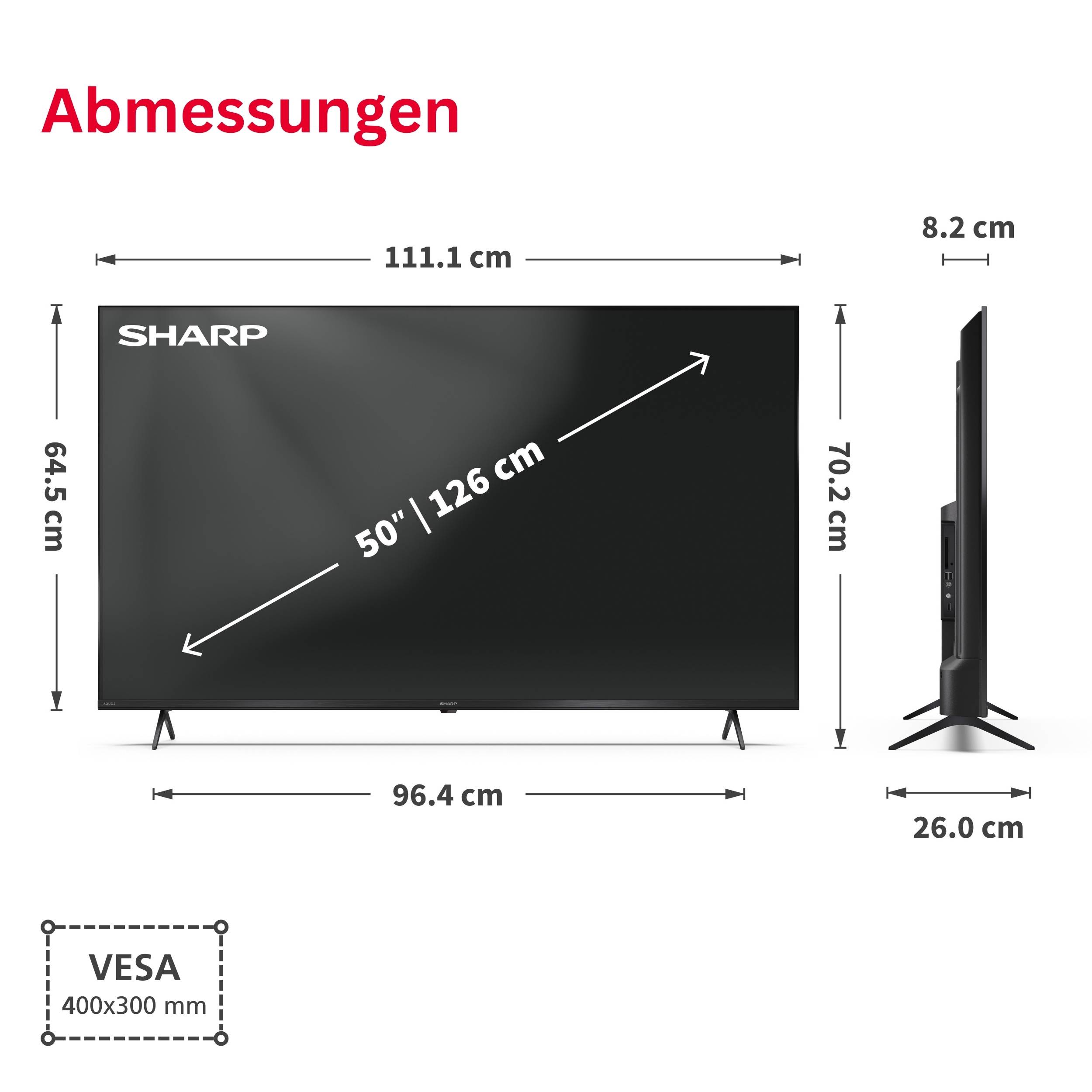 Sharp QLED Fernseher 50 Zoll Smart TV by TiVo 4K UHD Fernseher mit HDR Dolby Vision 50HM5745E (2026)