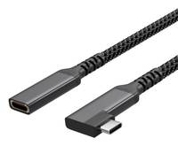 Ein geflochtenes USB-C-Kabel mit L-förmigem Anschluss an einem Ende und einem Standard-USB-C-Anschluss am anderen Ende.