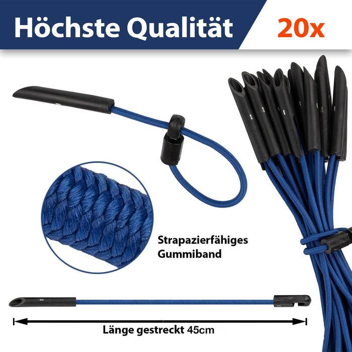 FLOORDIREKT Spanngummis - Multifunktionale Planenspanner mit Haken - 20er Set - 30 cm - Blau