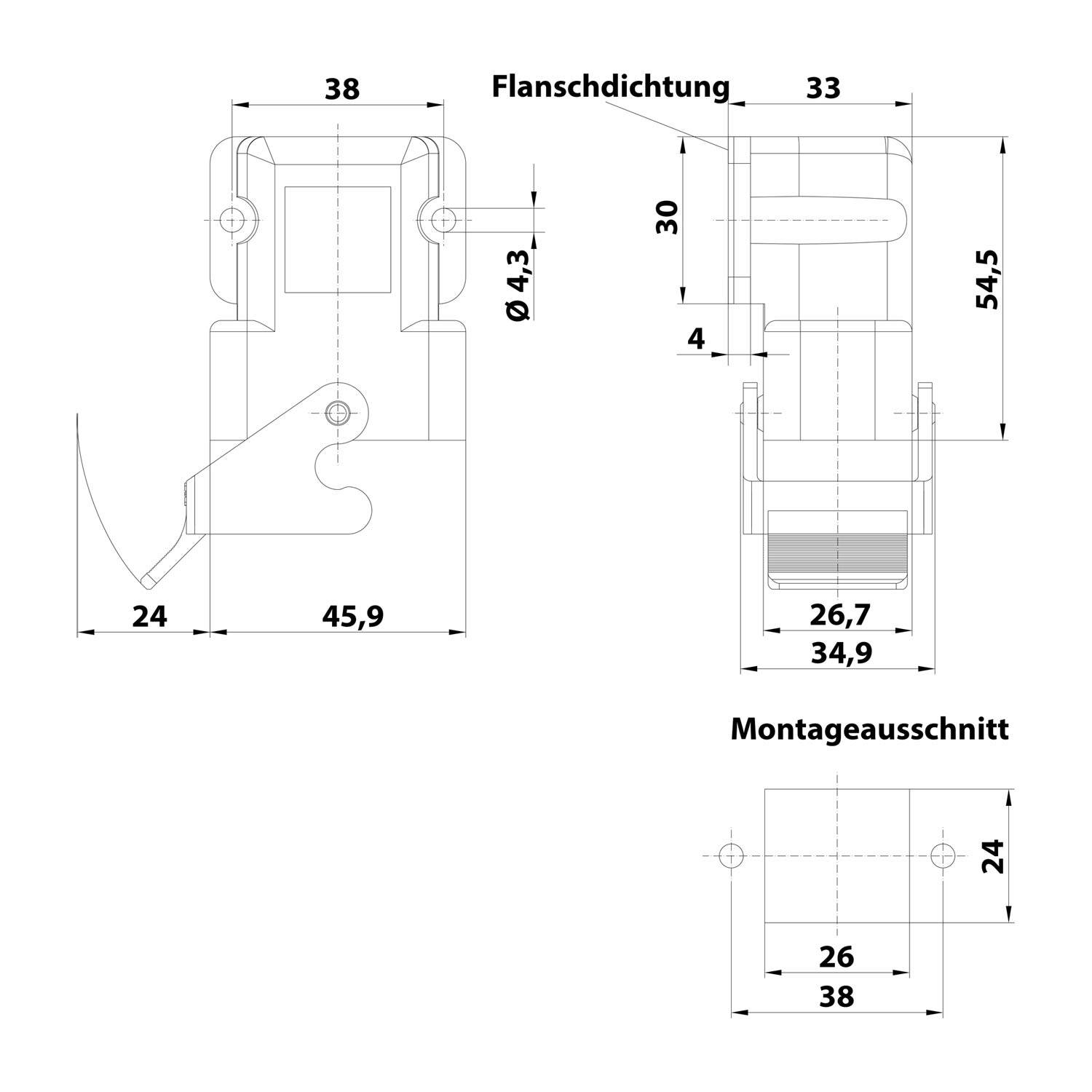 HARTING Han Q Anbaugehäuse gewinkelt mit 1 Bügel 1 Kunststoff Verriegelungsbügel - 1 Stück