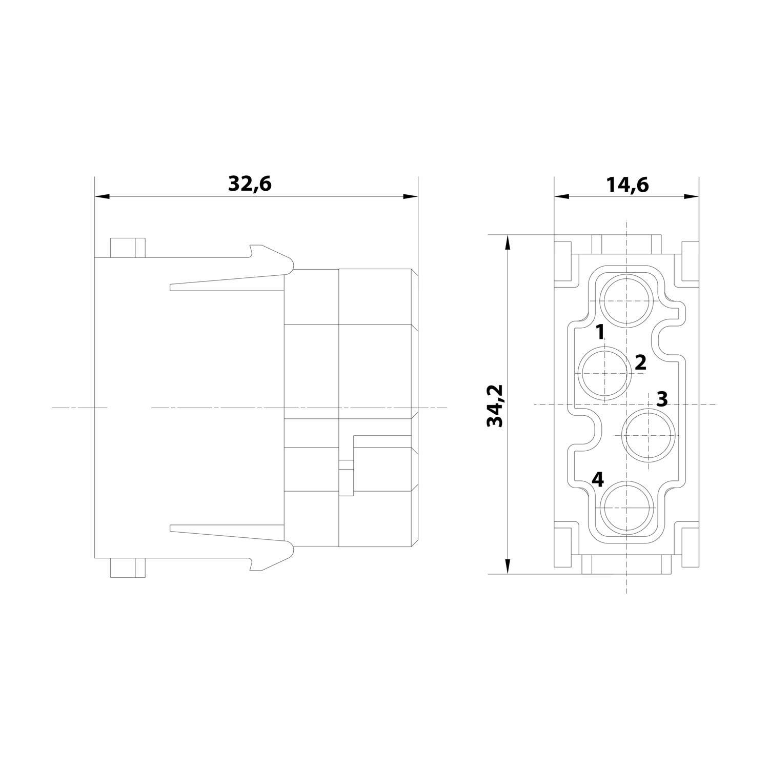 HARTING Han Multikontaktmodul Buchseneinsatz (F) Löt- / Crimpanschluss, 4-polig 50V, 1,5A - 1 Stück