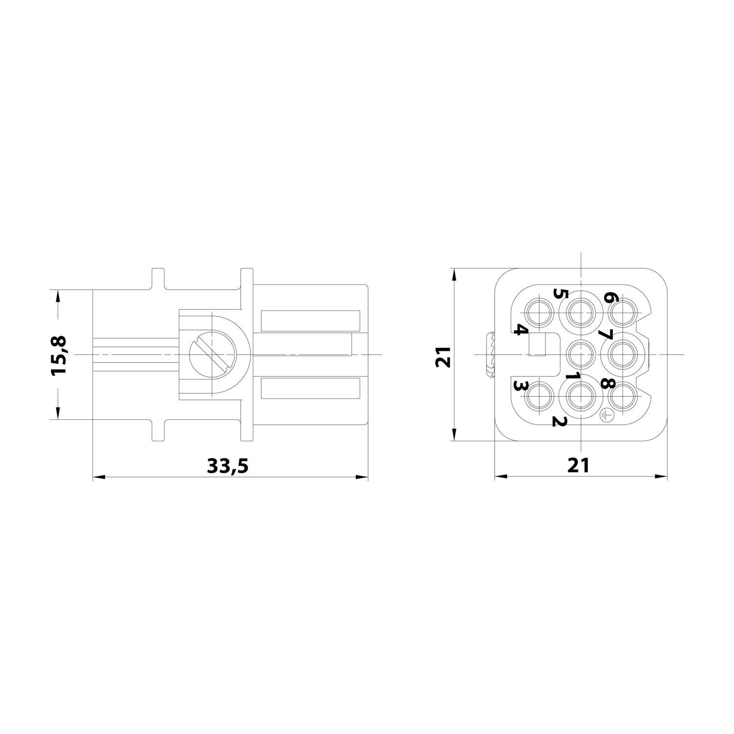 HARTING Han 8D Buchseneinsatz (F) Crimpanschluss, 8-polig AC 50V / DC 120V, 10A - 1 Stück