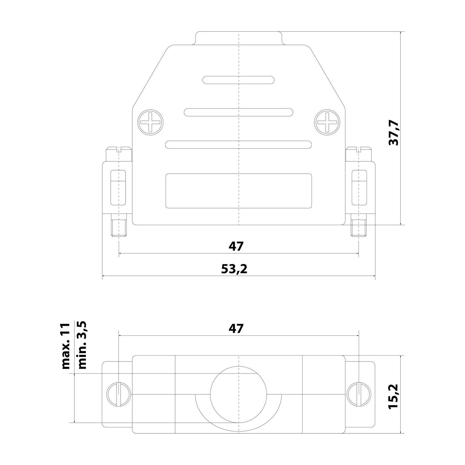 HARTING D-Sub Kunststoffgehäuse metallisiert passend für D-Sub Einsatz 25-polig gerade, Klemmbereich 3,5mm - 11,0mm - 1