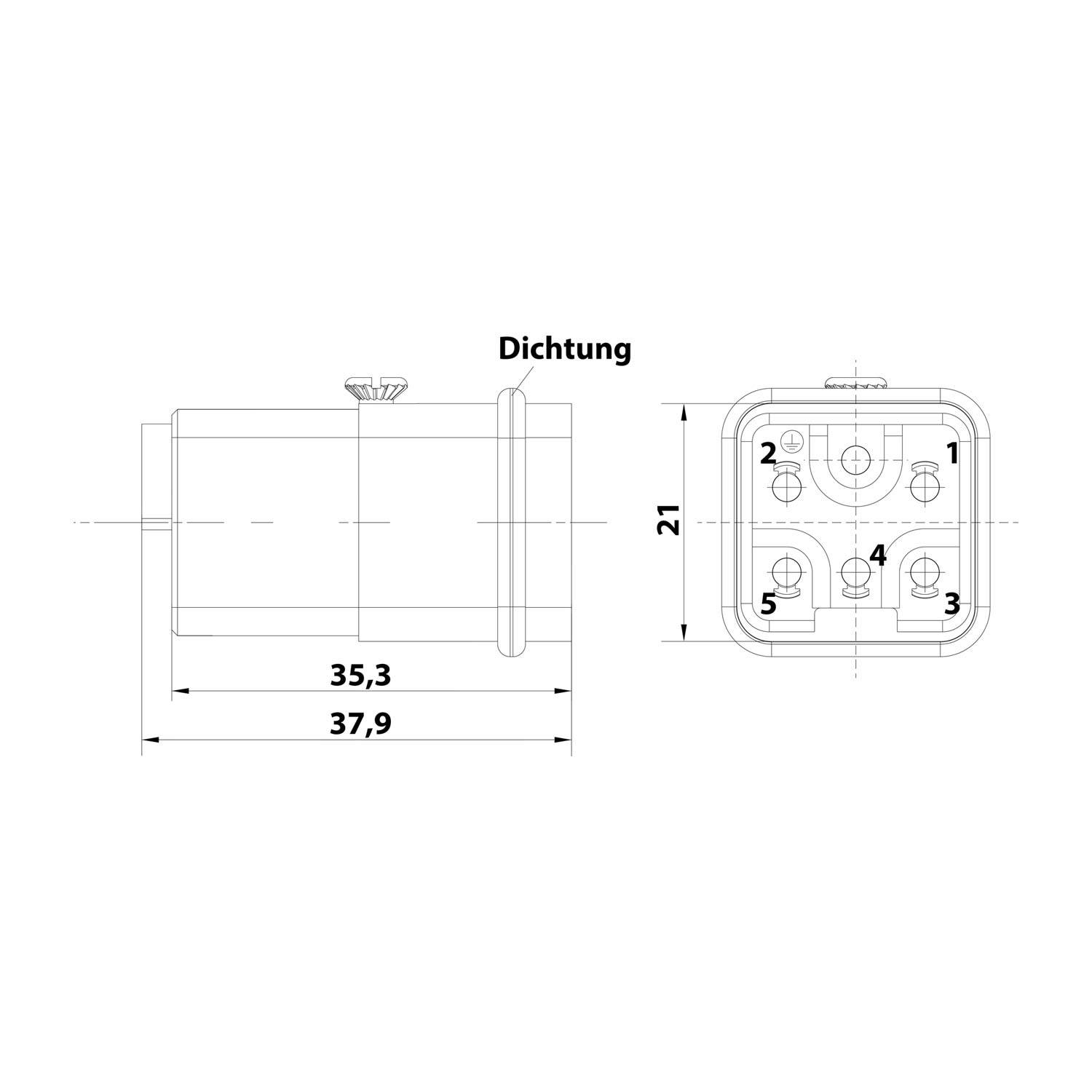 HARTING Han Q5/0 Stifteinsatz (M) Quick-Lock-Anschluss, 5-polig+PE 230V/400V, 16A - 1 Stück