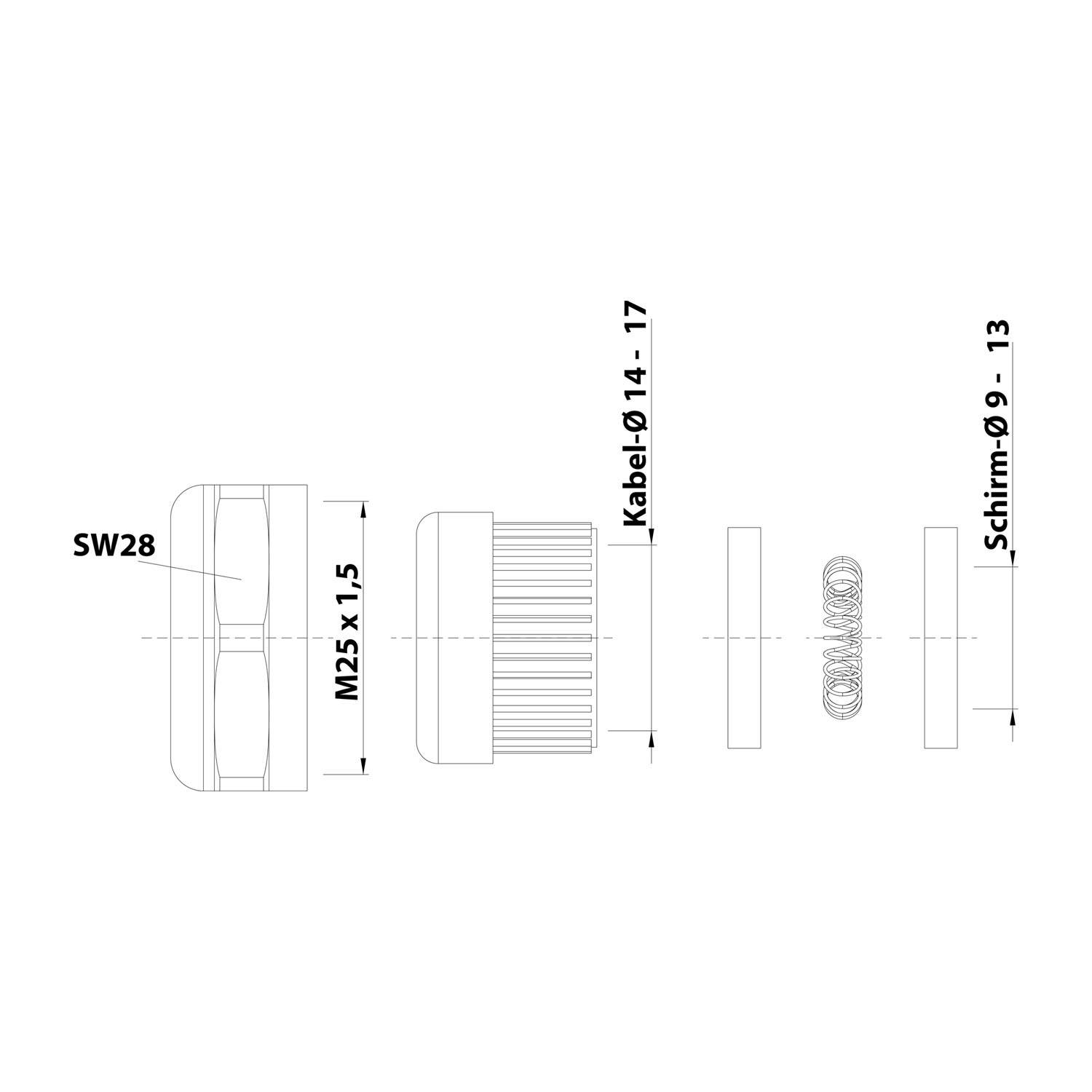 HARTING Q-Halbverschraubung EMV M25x1,5 Metall Schirmdurchmesser 9,0mm - 13,0mm - 1 Stück
