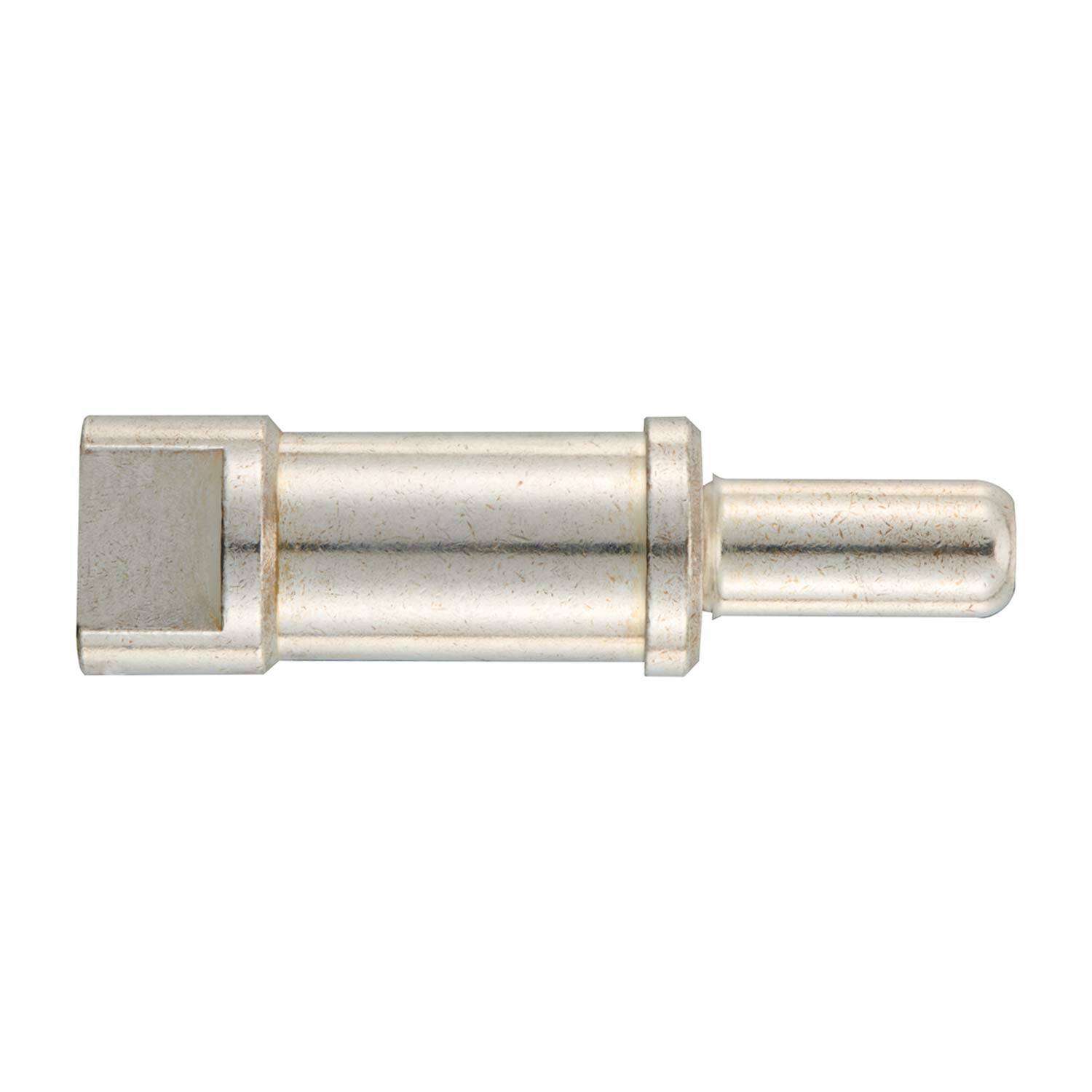 Silber-Metallverbindungsstück mit sechskantigem Ende, zylindrischem Körper und schmaler abgerundeter Spitze auf weißem Hintergrund.