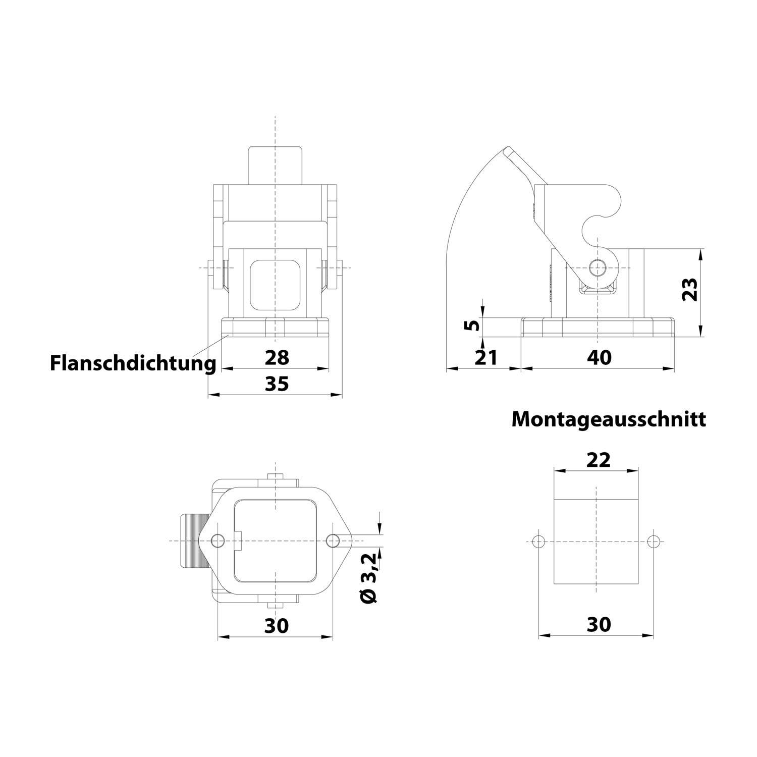 HARTING Han 3A Anbaugehäuse gerade mit 1 Bügel 1 Kunststoff Verriegelungsbügel - 1 Stück