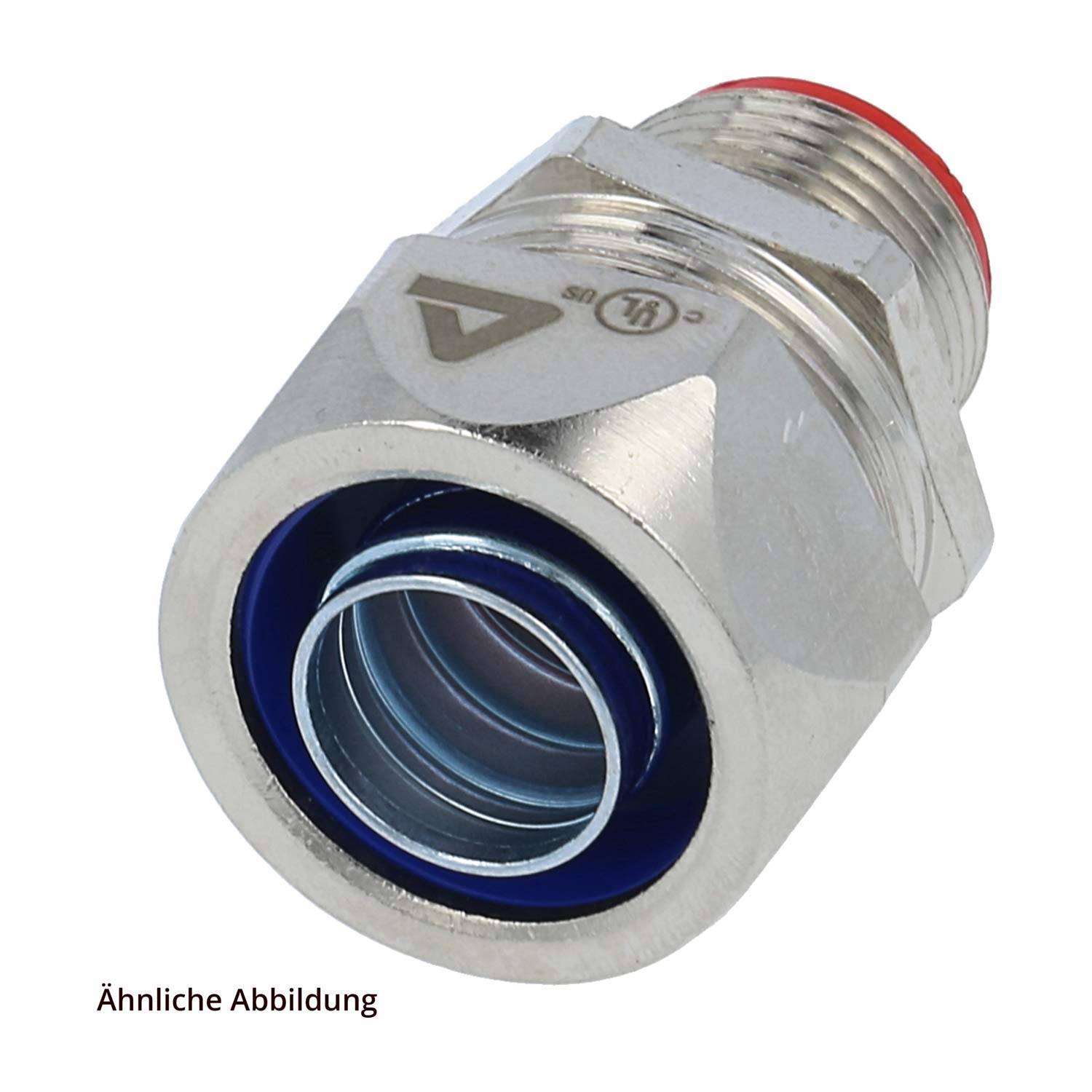 Metallkabelstutzen mit Gewindeende und blauem Dichtungsring, auf weißem Hintergrund dargestellt; Text lautet „Ähnliche Abbildung