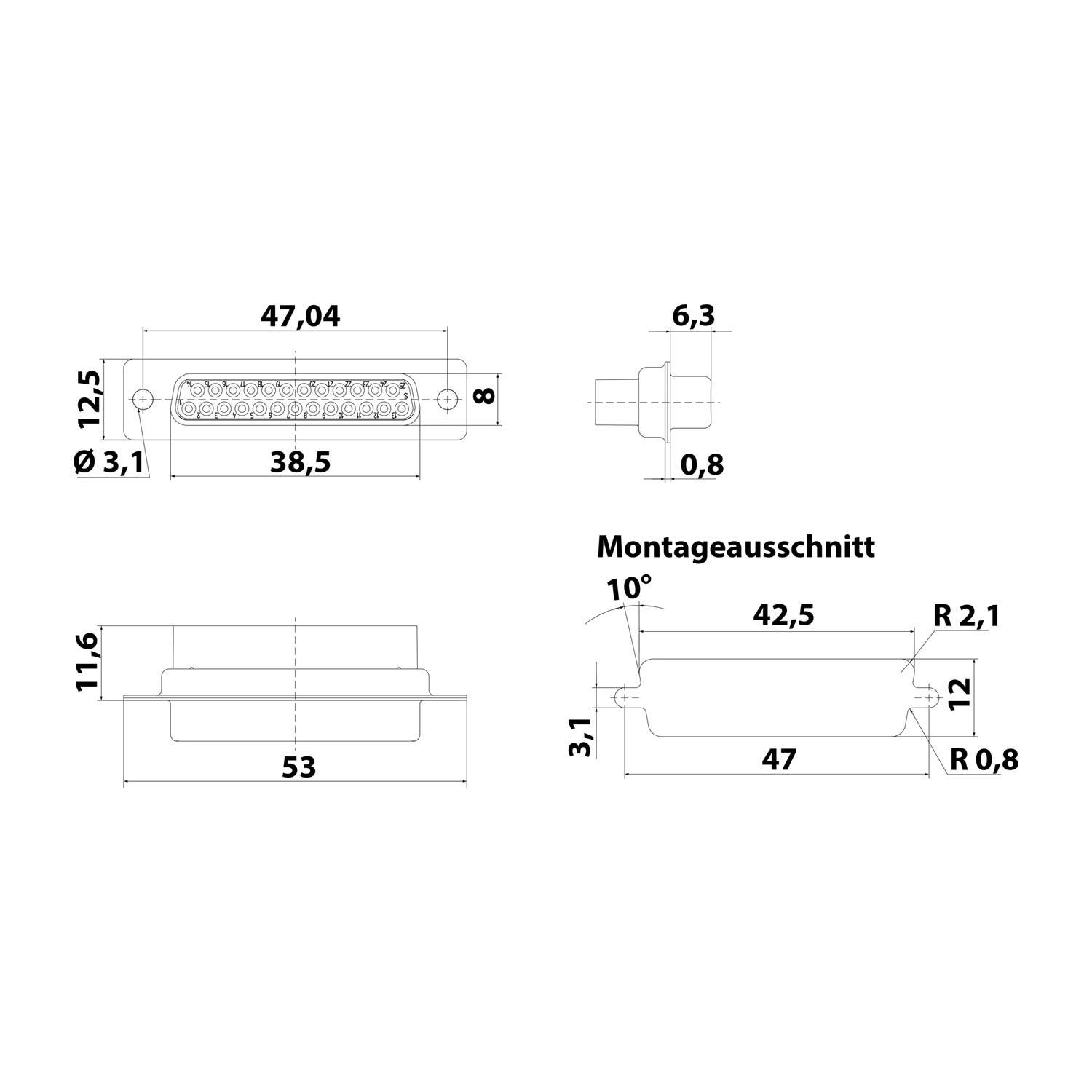HARTING D-Sub Buchseneinsatz (F) passend für D-Sub Gehäuse Baugröße 25 25-polig Crimpanschluss - 1 Stück