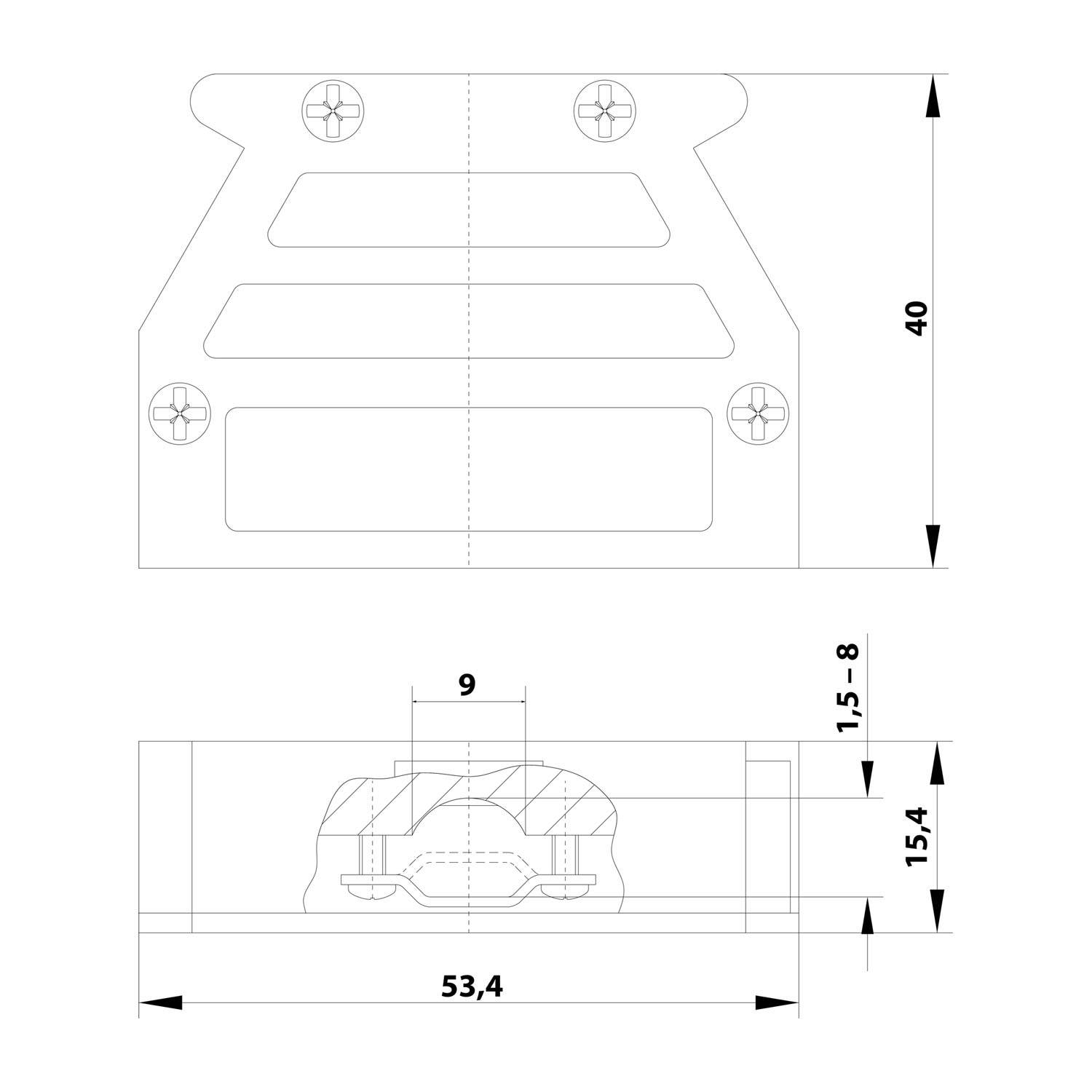 HARTING D-Sub Kunststoffgehäuse metallisiert passend für D-Sub Einsatz 25-polig gerade und seitlich, Klemmbereich 1,5mm