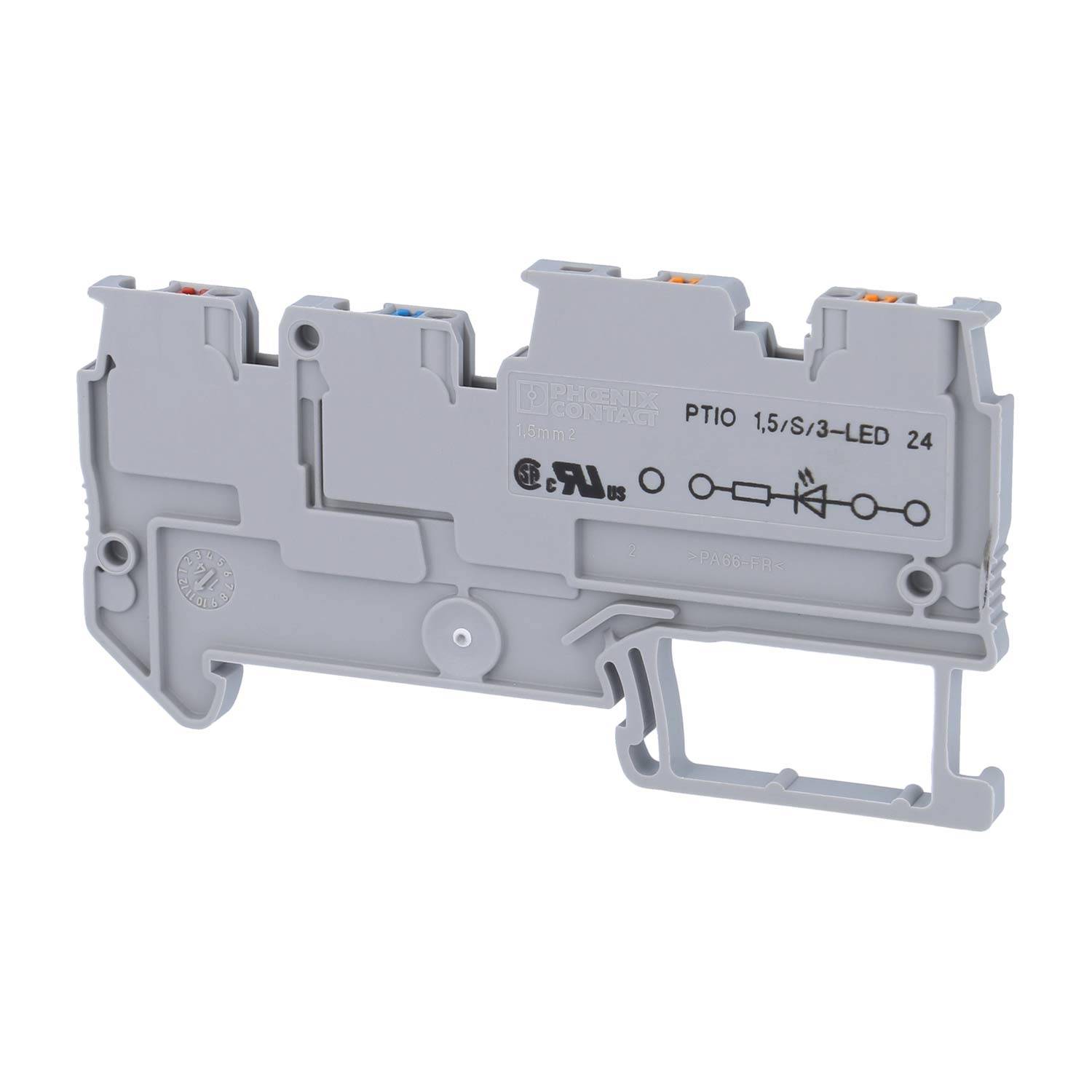 Phoenix Contact Initiatoren-/Aktorenklemme PTIO 1,5/S/3-LED24 RD mit roter LED für 15-30V DC, Push-In-Anschluss