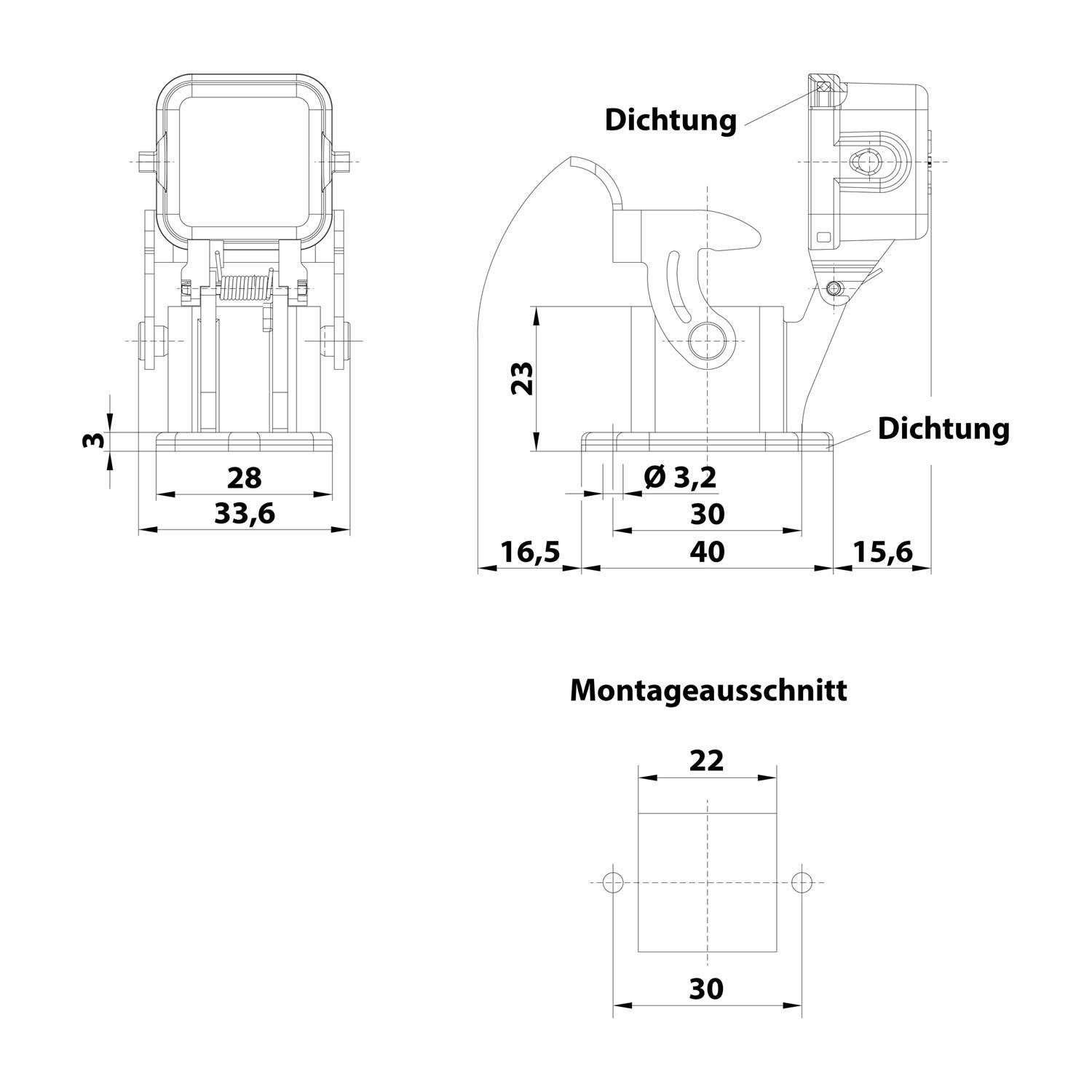 HARTING Han 3A Anbaugehäuse gerade mit 1 Bügel mit Schutzkappe Metall - 1 Stück