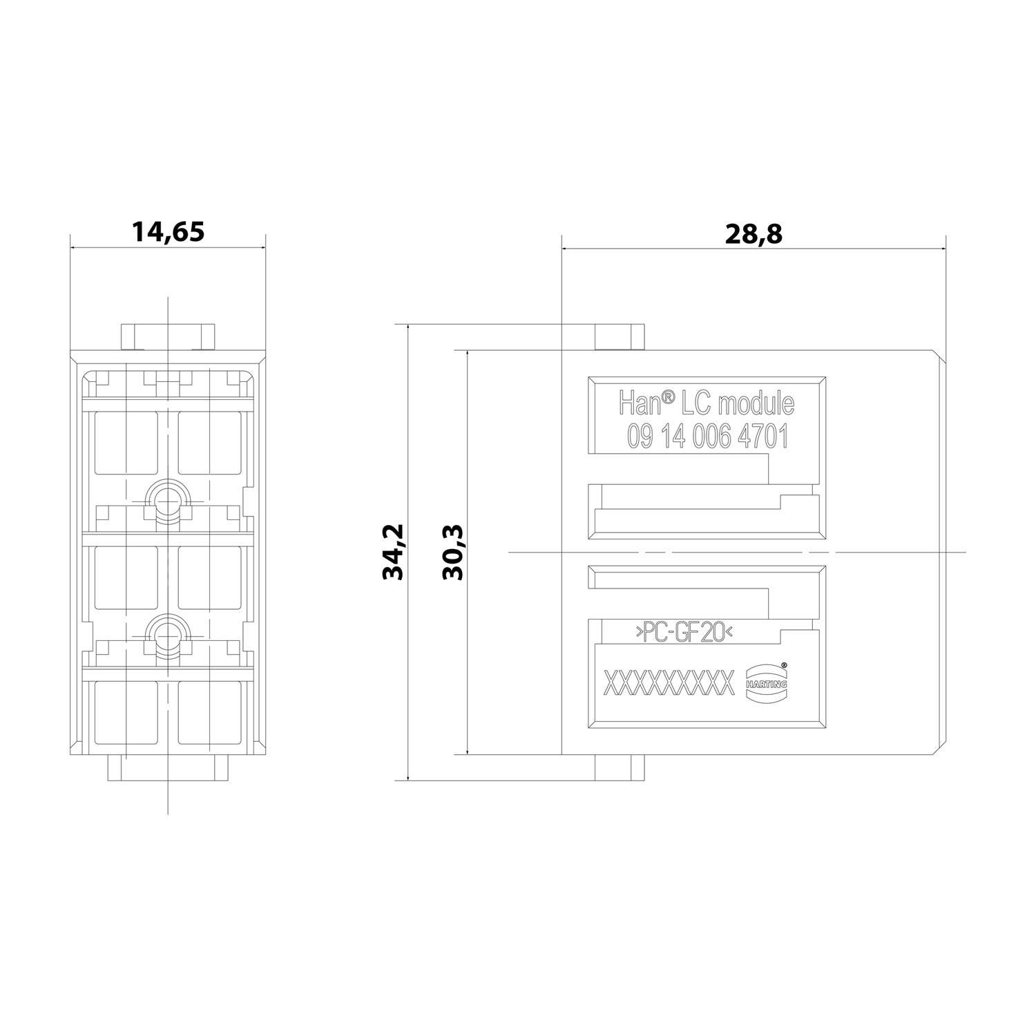 HARTING Han LC Modul Stifteinsatz (M) 6-polig Steckzyklen >=500 - 1 Stück