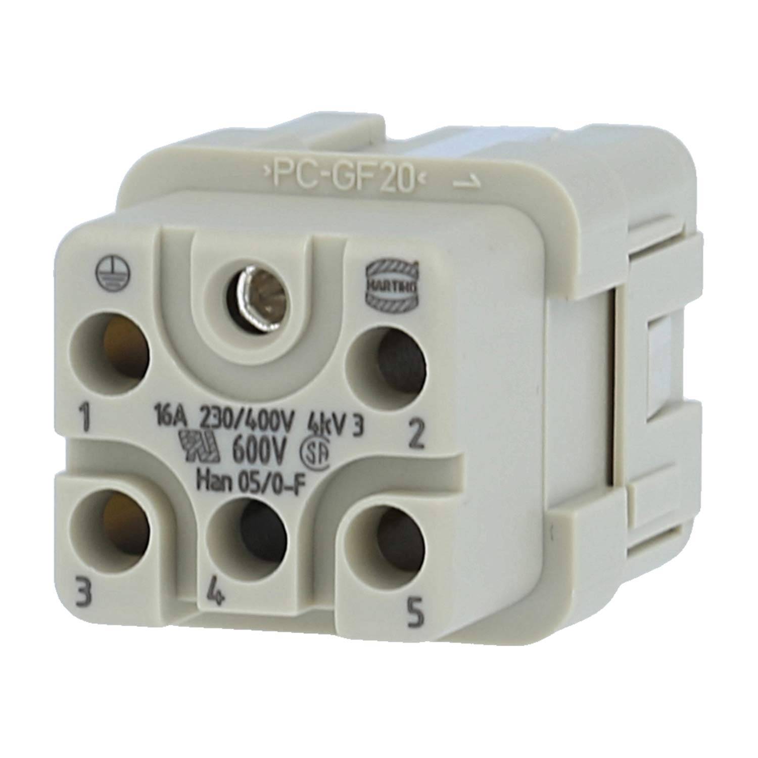 HARTING Han Q5/0 Buchseneinsatz (F) Crimp- / Schraubanschluss (PE), 5-polig+PE 230V/400V, 16A - 1 Stück