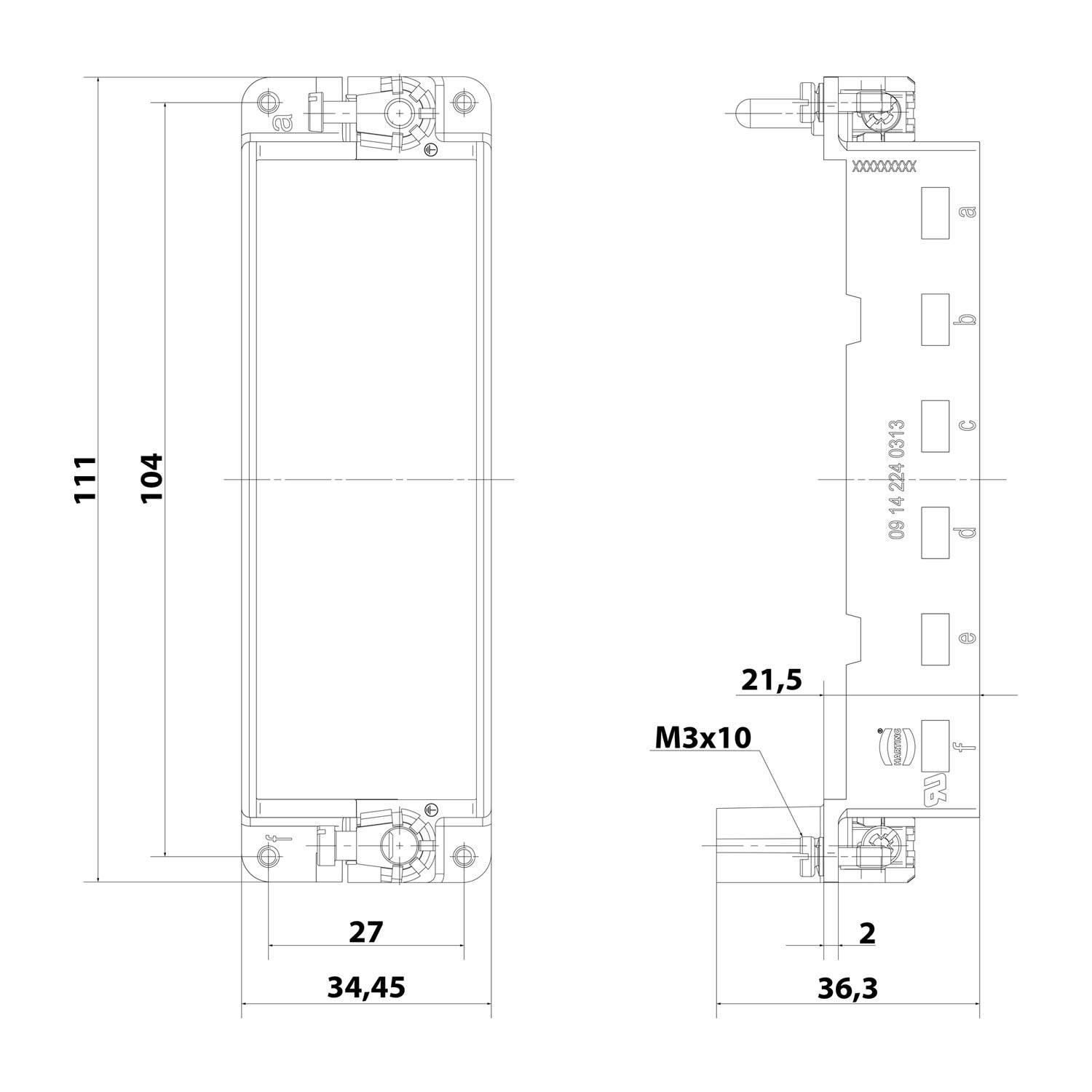 HARTING Han HMC Gelenkrahmen (F), Baugröße 24B Buchse, für 6 Module Querschnitt PE 1mm² - 2,5mm² / 4mm² - 10mm²