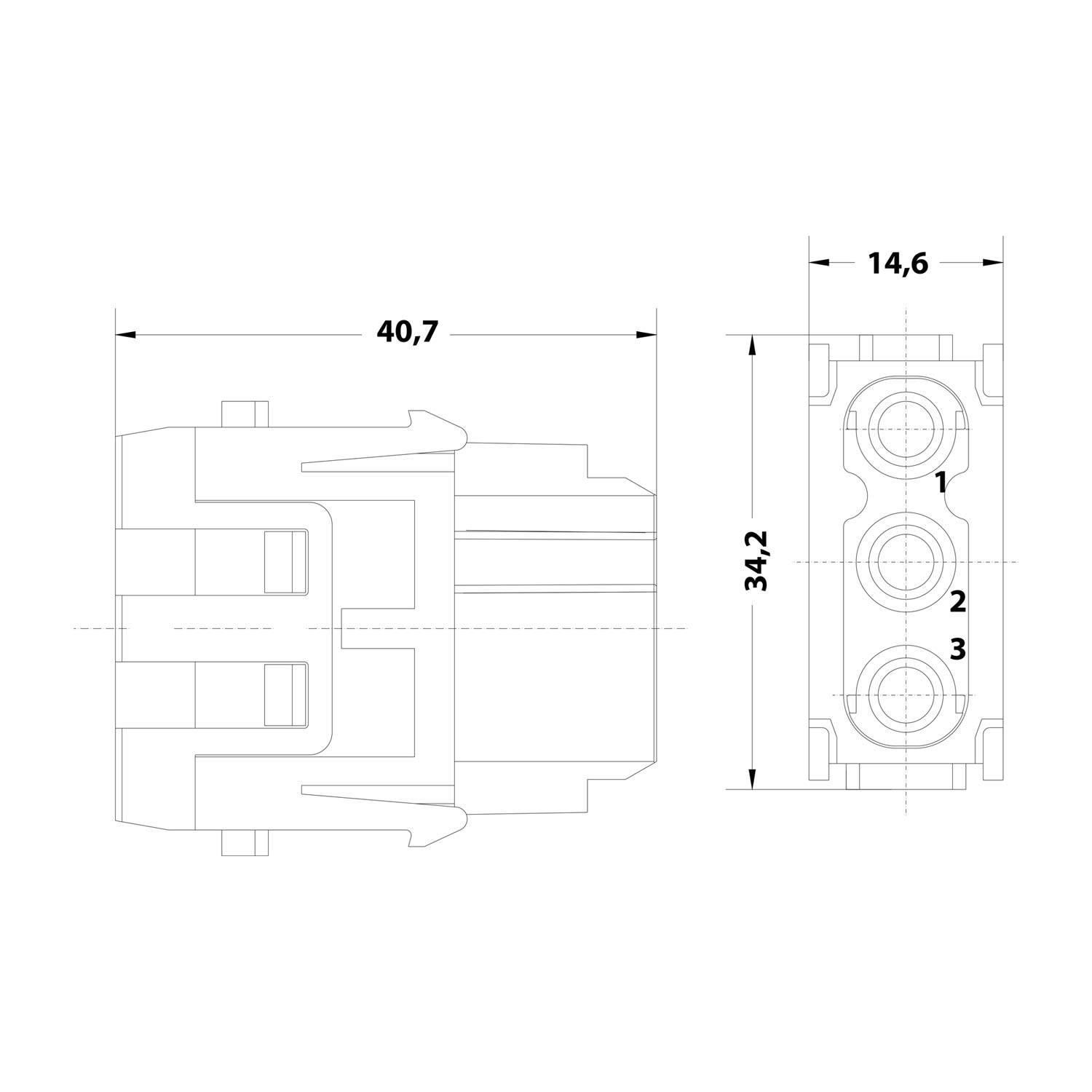 HARTING Han C Modul Buchseneinsatz (F) Crimpanschluss, 3-polig 690V, 40A - 1 Stück
