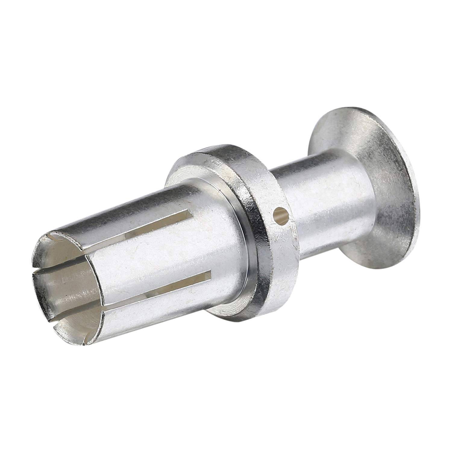 Hohler Metallnieten mit geschlitzter zylindrischer Spitze und Flanschkopf, gezeigt auf weißem Hintergrund.