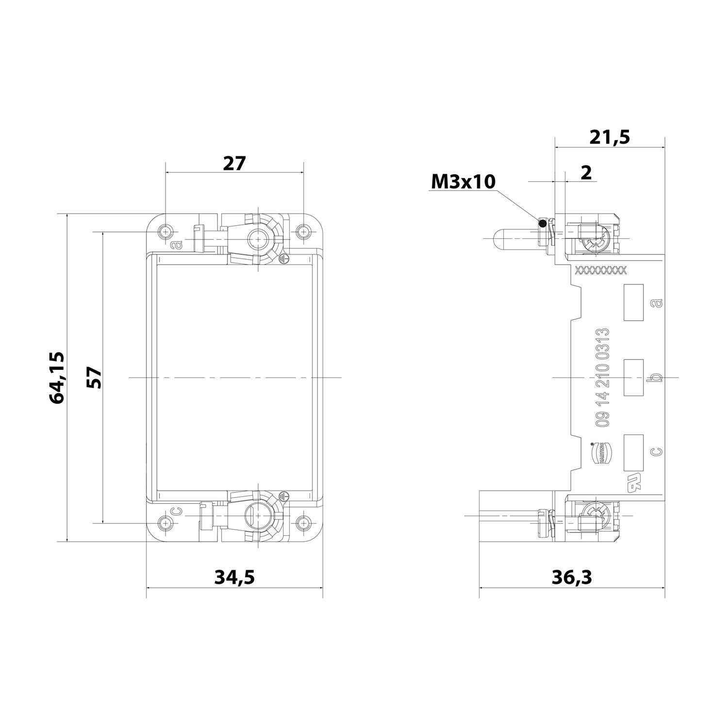 HARTING Han HMC Gelenkrahmen (F), Baugröße 10B Buchse, für 3 Module Querschnitt PE 1mm² - 2,5mm² / 4mm² - 10mm²
