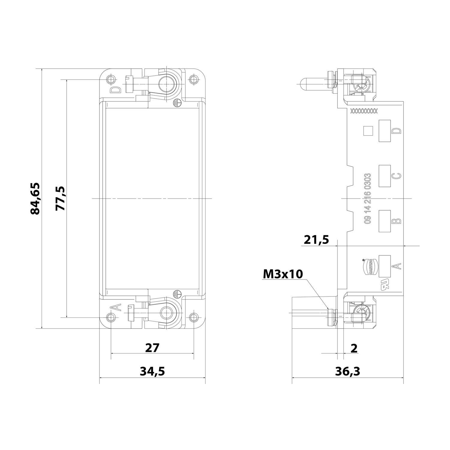 HARTING Han HMC Gelenkrahmen (M), Baugröße 16B Stift, für 4 Module Querschnitt PE 1mm² - 2,5mm² / 4mm² - 10mm²