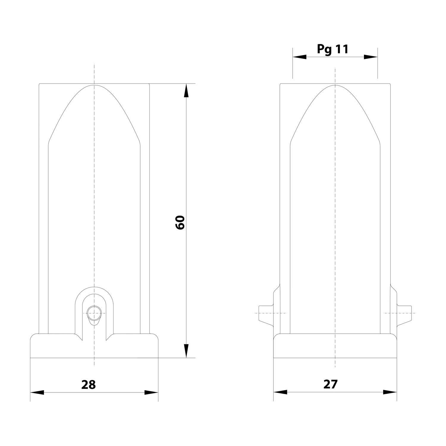 HARTING Han 3A EMV Tüllengehäuse ohne eingeklebte Dichtung, 1xPG11 gerader Kabelabgang, für 1 Bügel (am Unterteil)