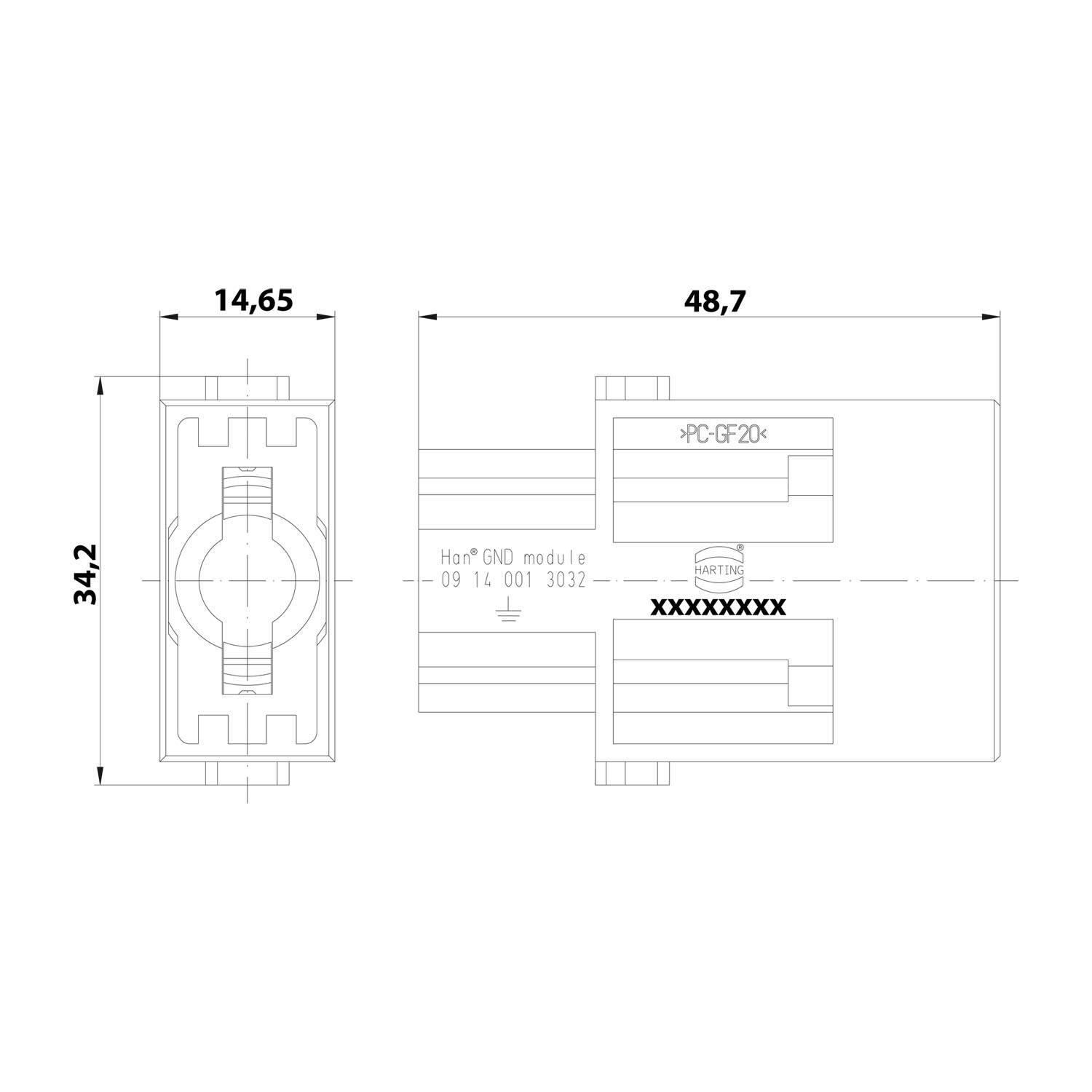 HARTING Han GND-Modul Stifteinsatz (M) Axialschraub- oder Crimpanschluss, 1-polig Querschnitt 10mm² - 35mm² - 1 Stück