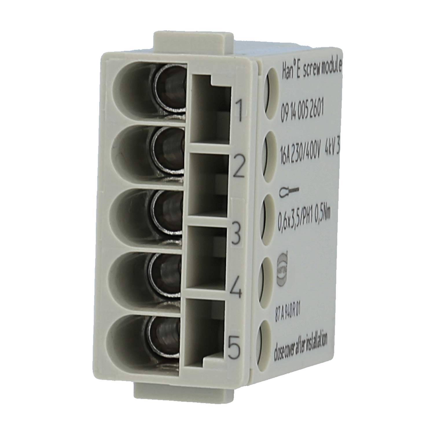 HARTING Han E Modul Stifteinsatz (M) Schraubanschluss, 5-polig 230V/400V, 16A - 1 Stück