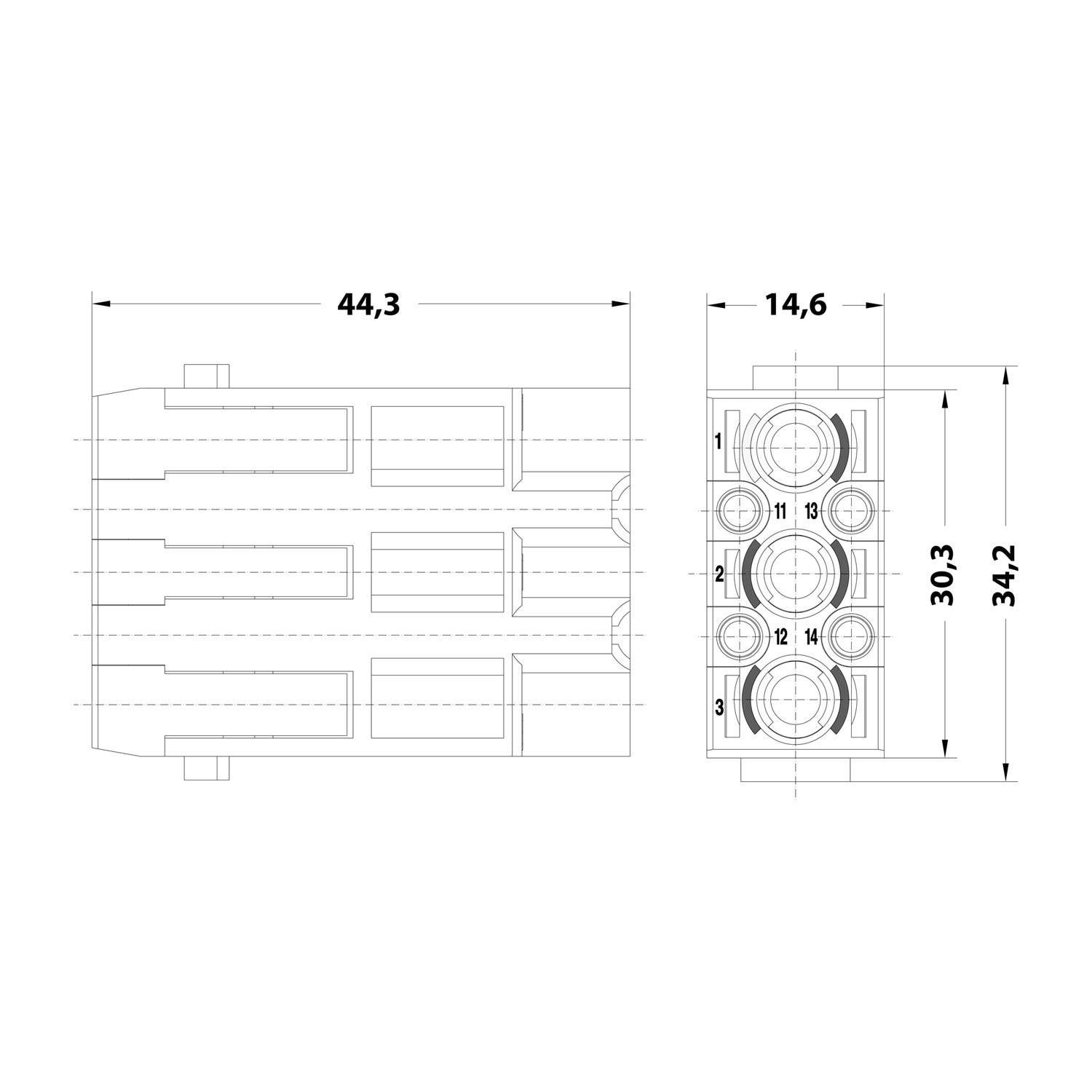 HARTING Han CD Modul Stifteinsatz (M) Crimpanschluss, 7-polig 3/4 830V - 830V Steuerkontakt, 40A/10A - 1 Stück