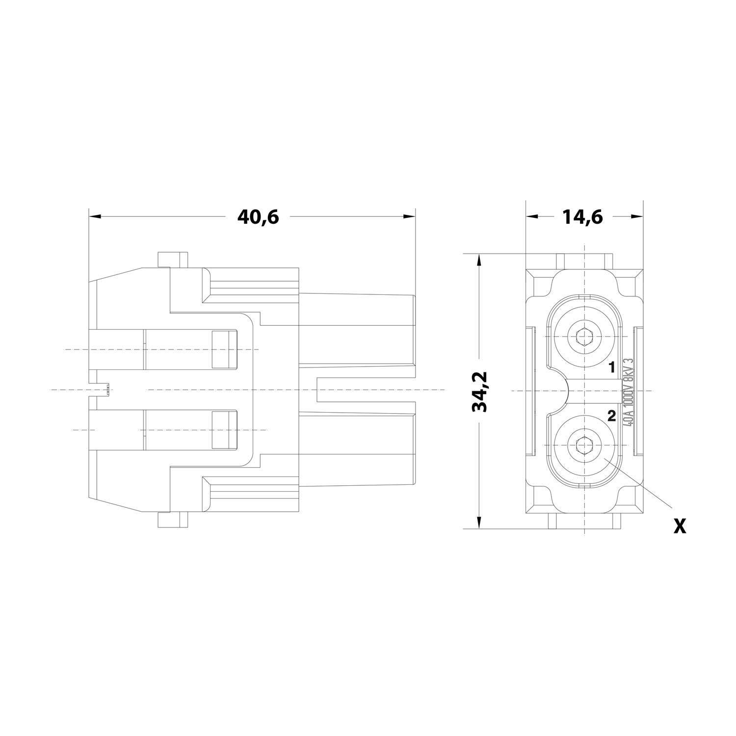 HARTING Han 40 Ampere Modul Buchseneinsatz (F) Axialschraubanschluss, 2-polig 1000V, 40A - 1 Stück
