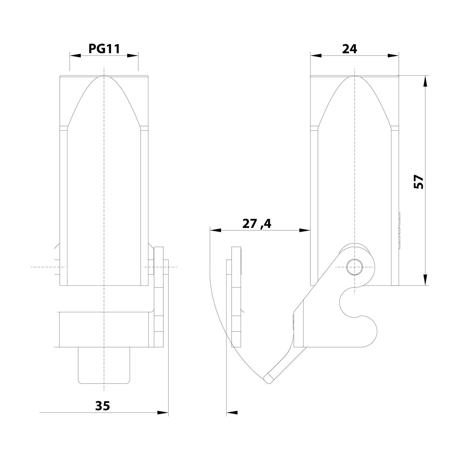 HARTING Han 3A Kupplungsgehäuse, 1xPG11 gerader Kabelabgang, mit 1 Bügel Verschraubung PG11 Klemmbereich 4,0mm - 10,0mm