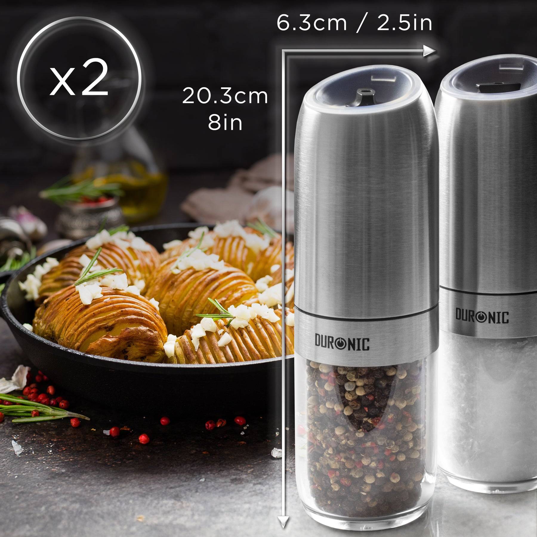 Duronic EMB2 Salz- und Pfeffermühlenset, elektrischer Salz- oder Pfefferstreuer
